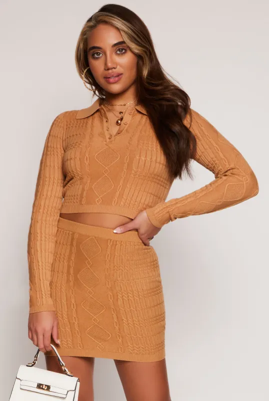 Daisy Cable Knit Cropped Polo Sweater sold by Rainbow