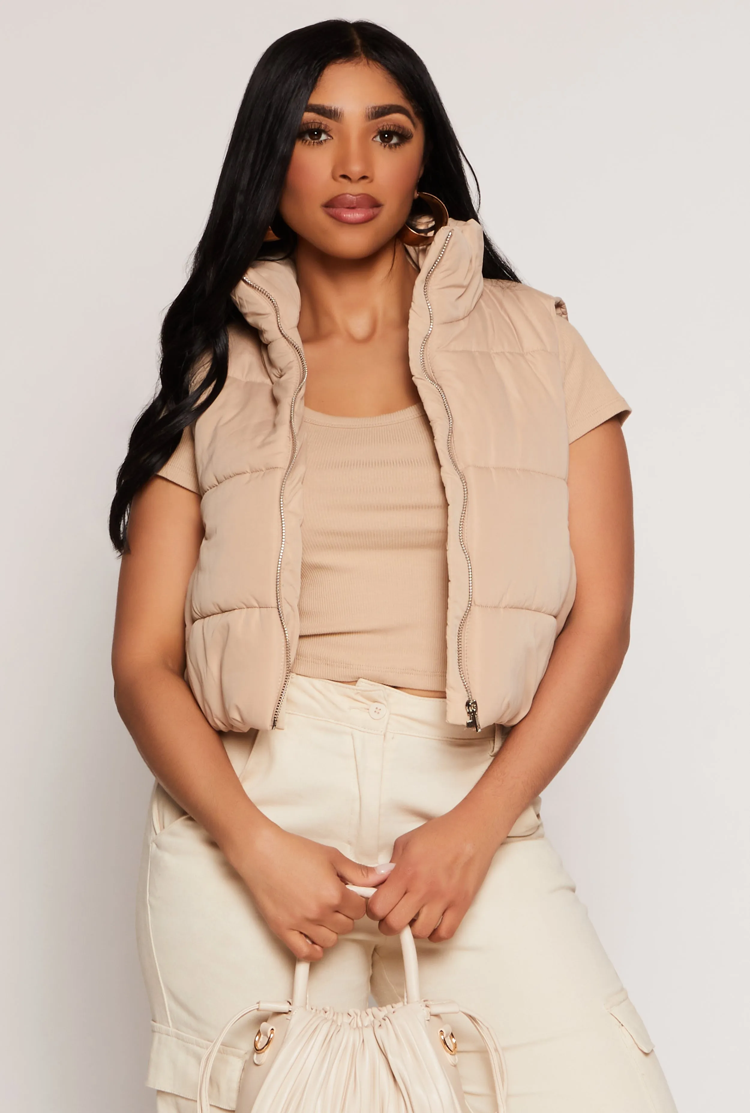 Zip Front Cropped Puffer Vest sold by Rainbow