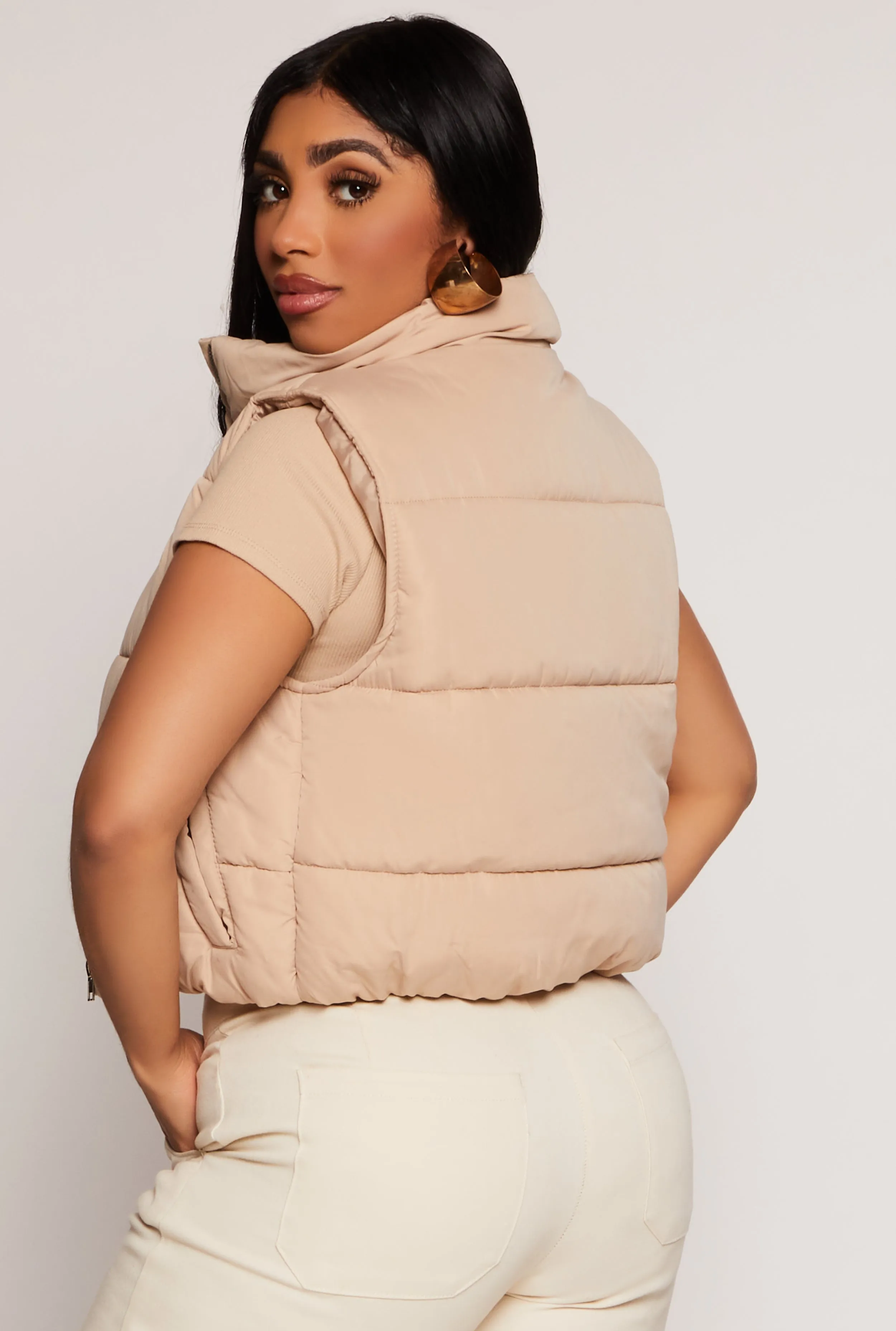 Zip Front Cropped Puffer Vest sold by Rainbow product image thumbnail 3