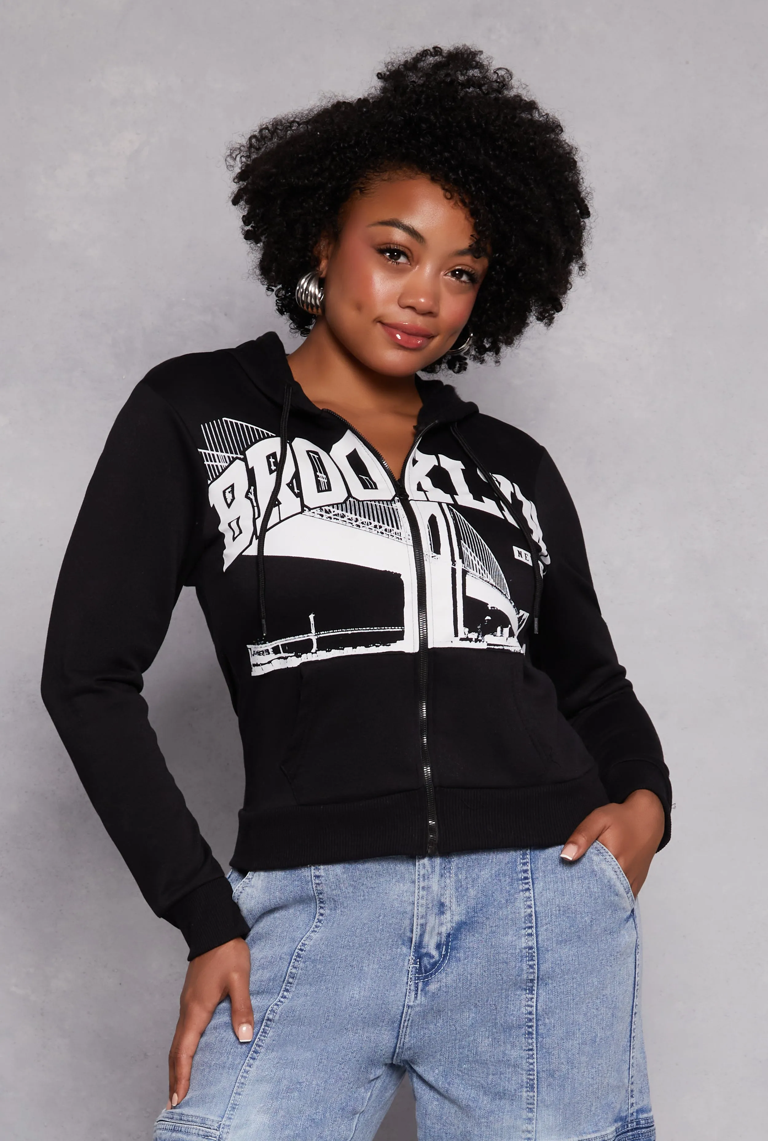 Plus Size Brooklyn Graphic Zip Front Hoodie sold by Rainbow