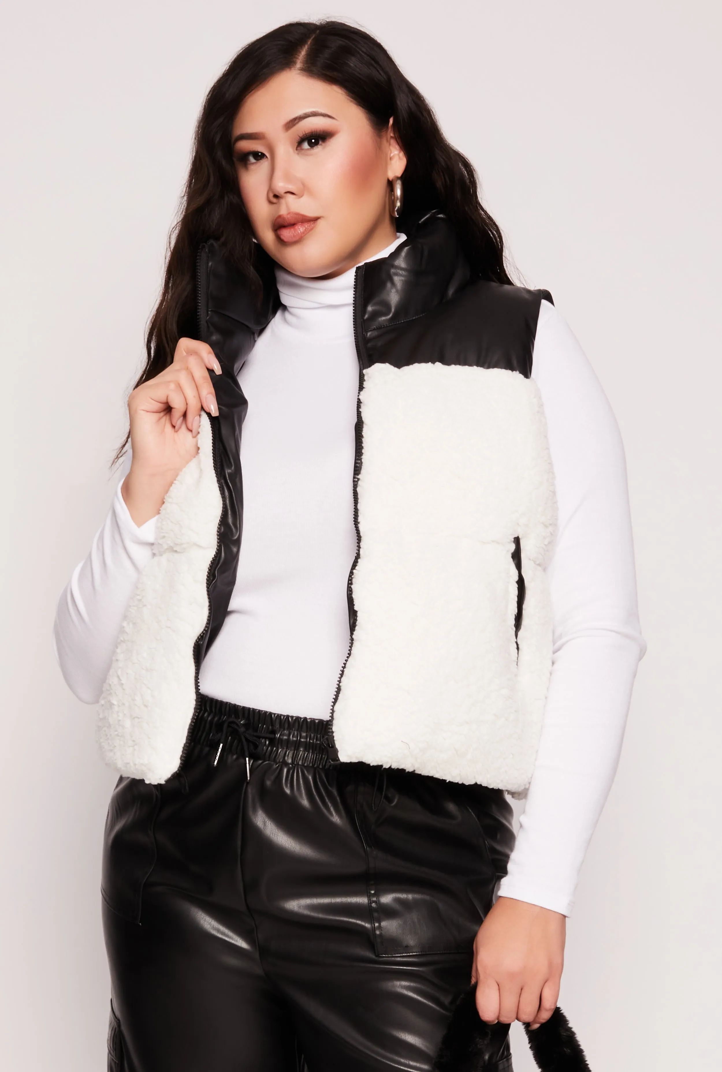 Plus Size Almost Famous Sherpa Puffer Vest sold by Rainbow