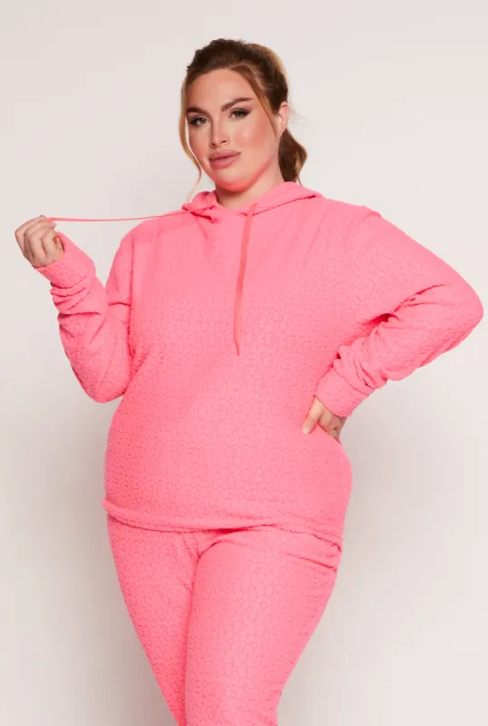 Plus Size Leopard Textured Knit Hoodie made by Rainbow