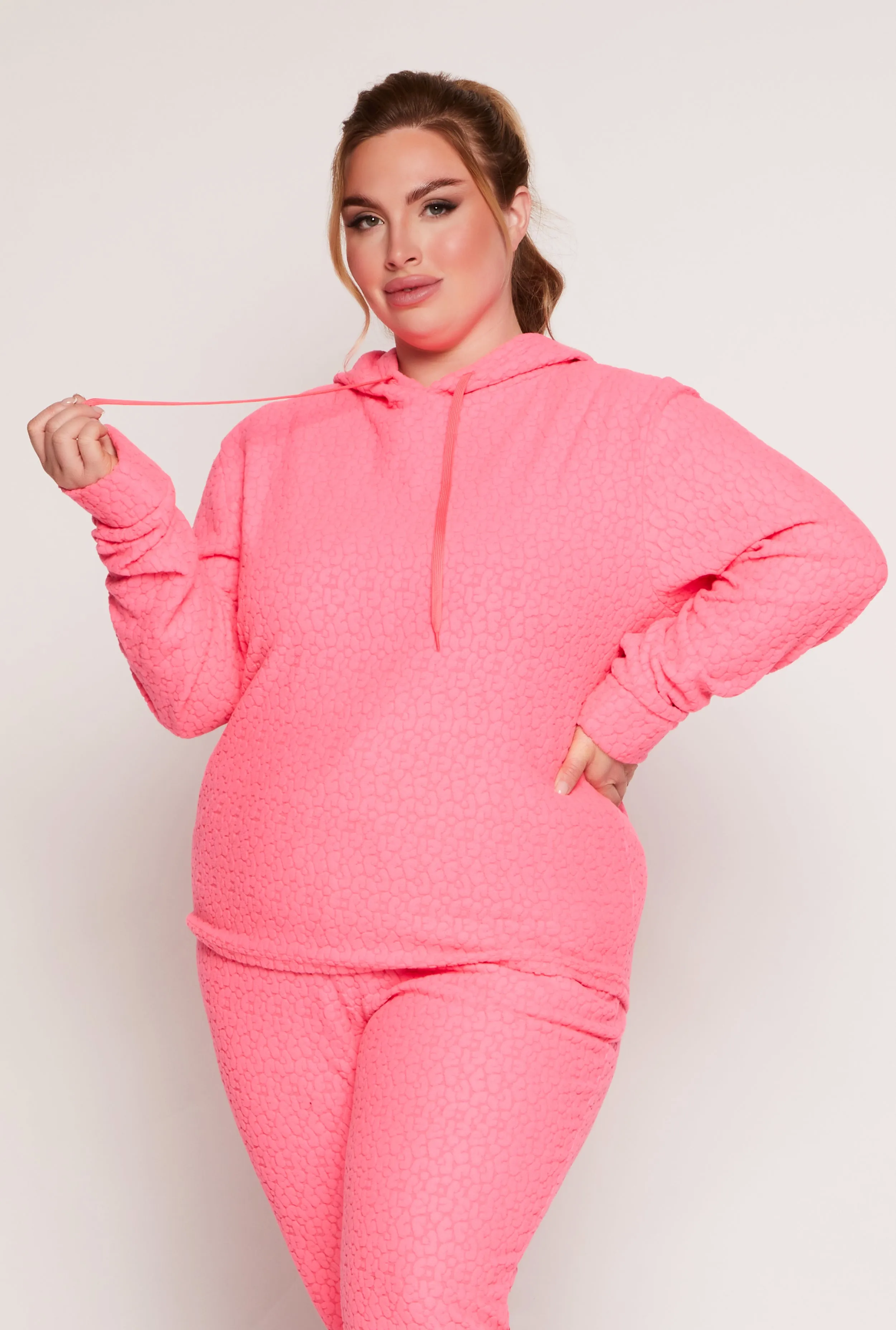 Plus Size Leopard Textured Knit Hoodie sold by Rainbow