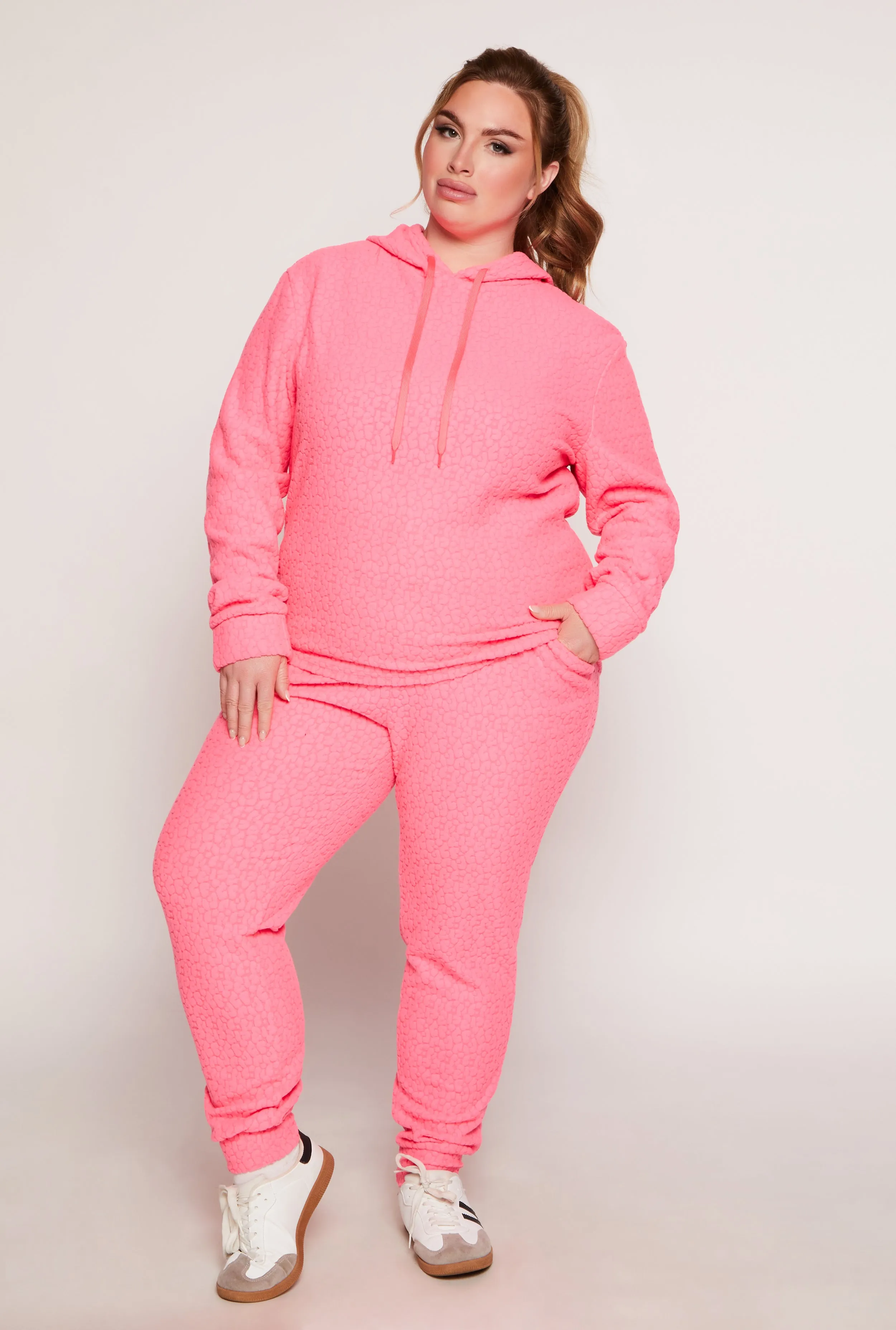 Plus Size Leopard Textured Knit Hoodie sold by Rainbow product image thumbnail 2