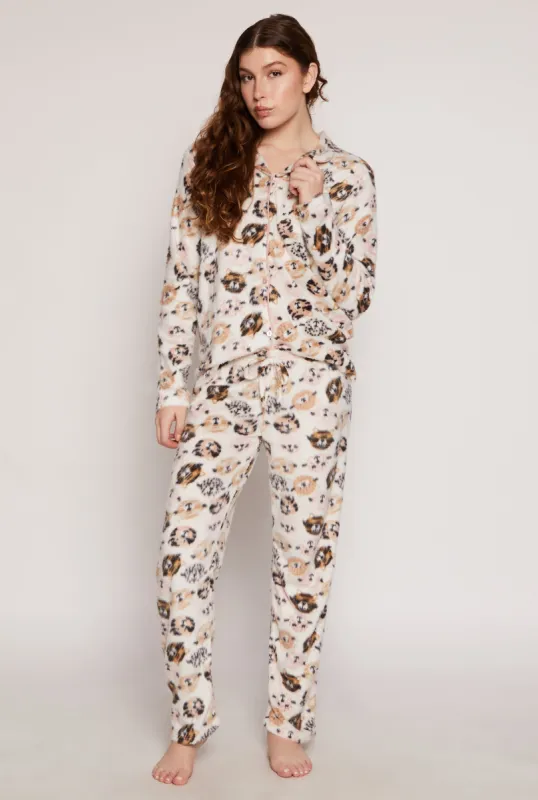Cat Print Pajama Shirt and Pants Set sold by Rainbow