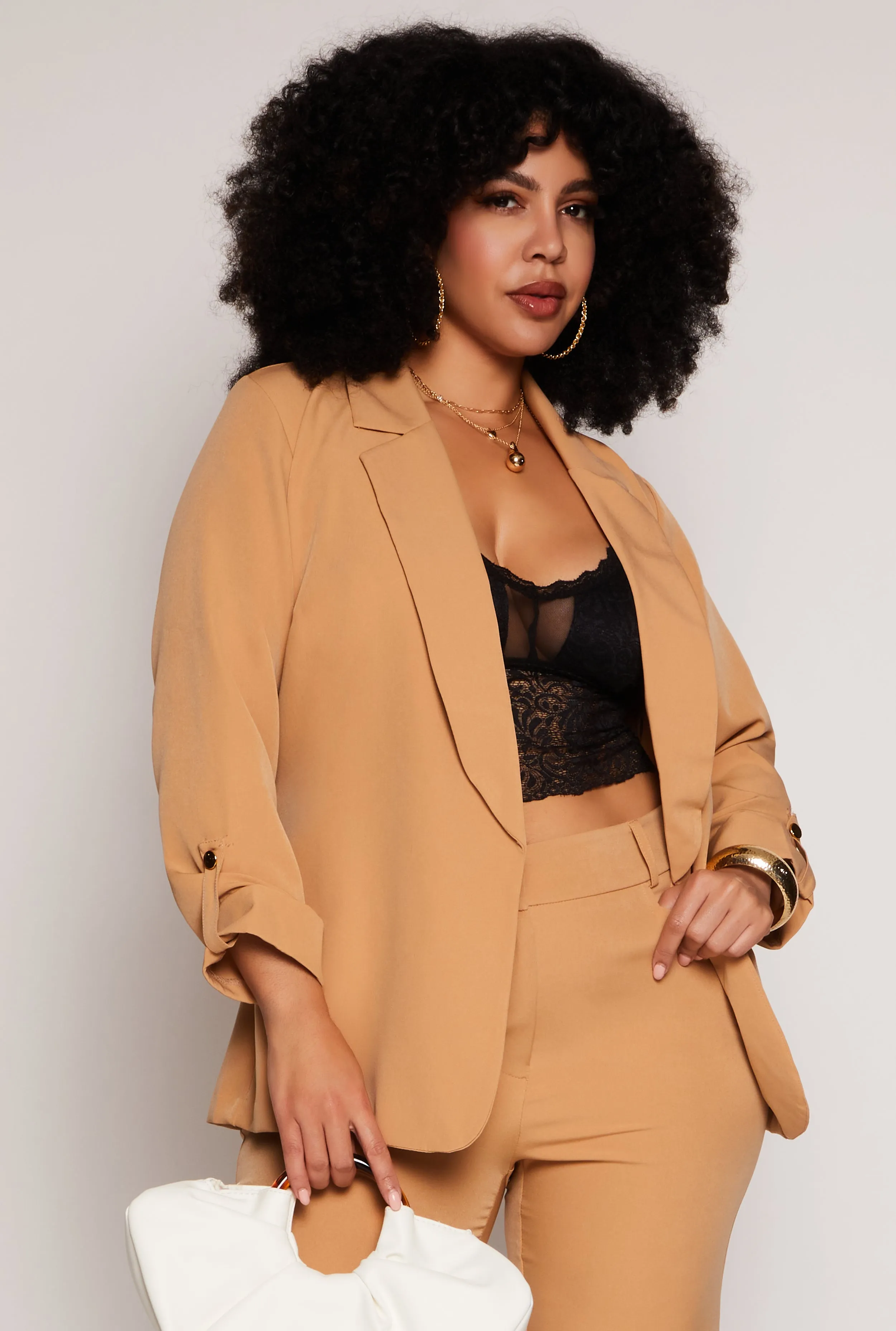 Plus Size Tabbed Long Sleeve Blazer sold by Rainbow