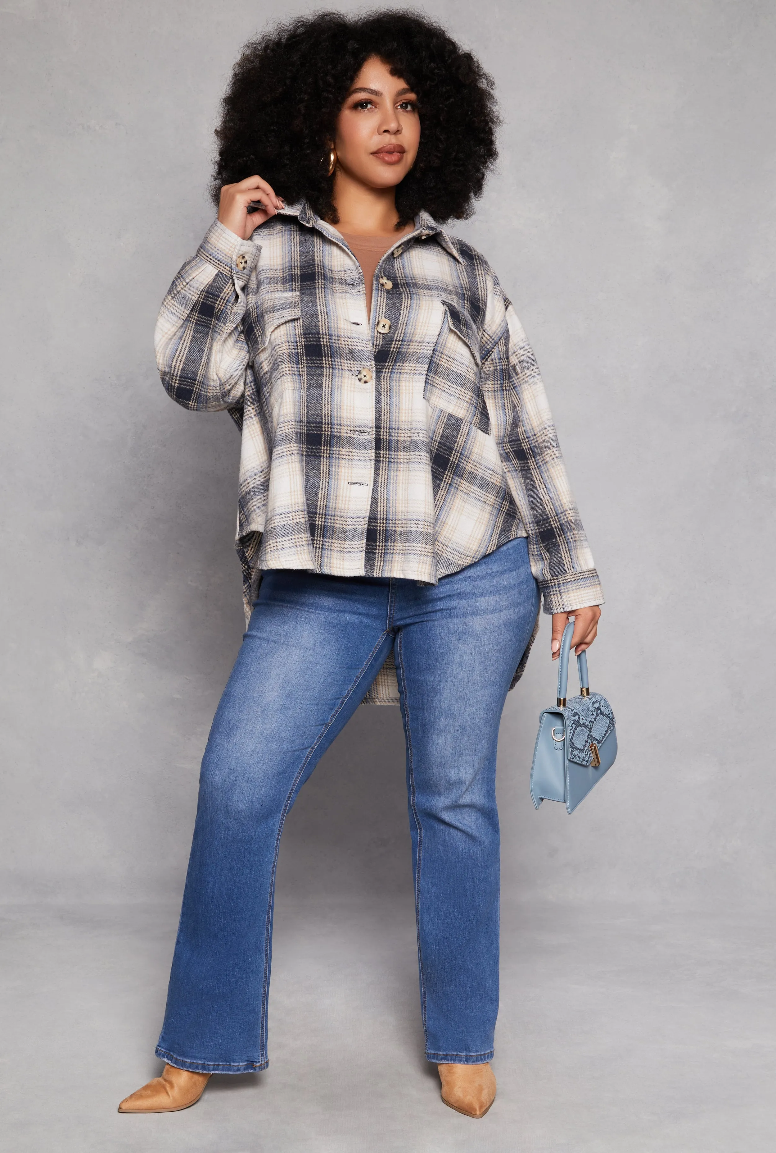 Plus Size High Low Plaid Shacket sold by Rainbow product image thumbnail 2