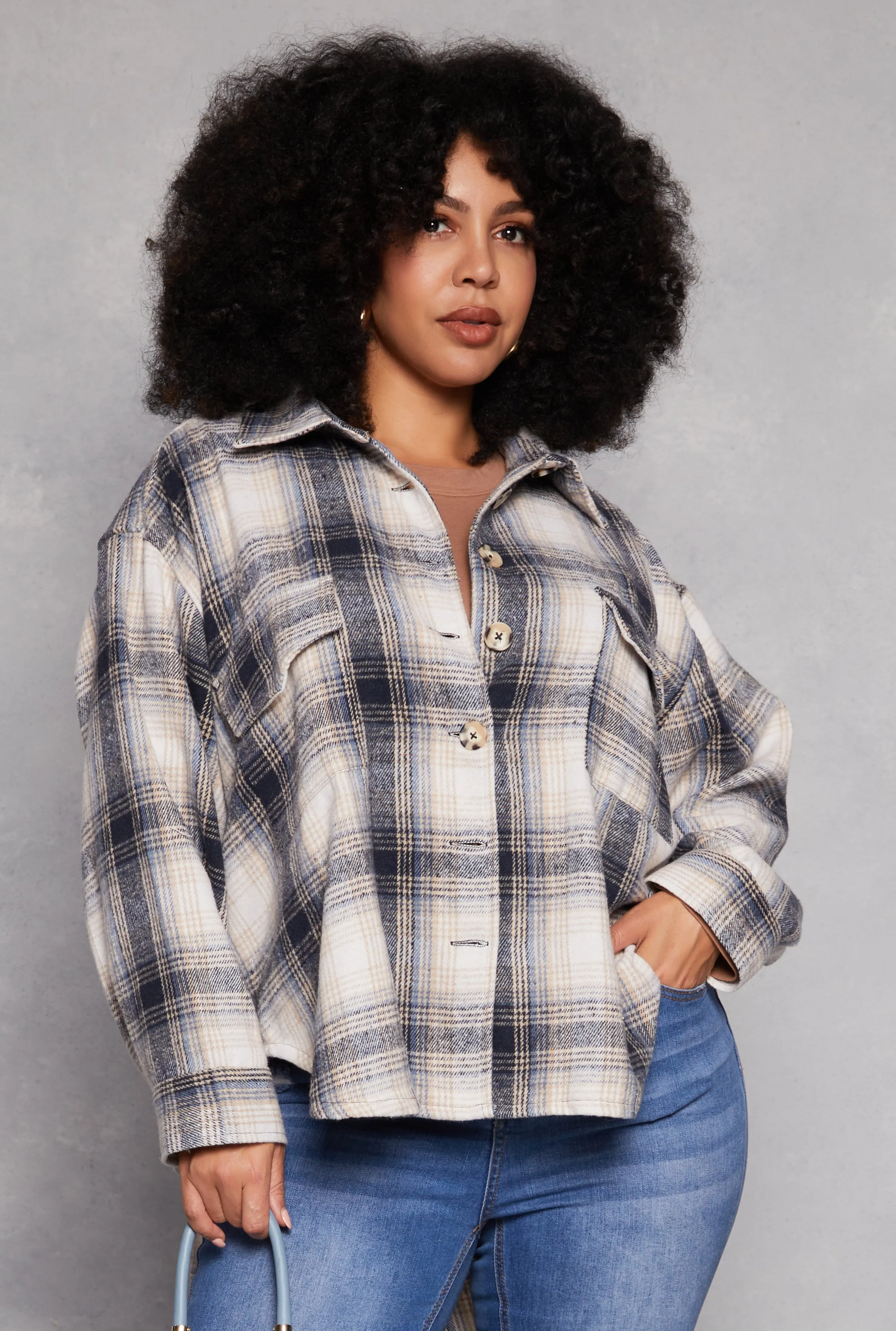 Plus Size High Low Plaid Shacket sold by Rainbow