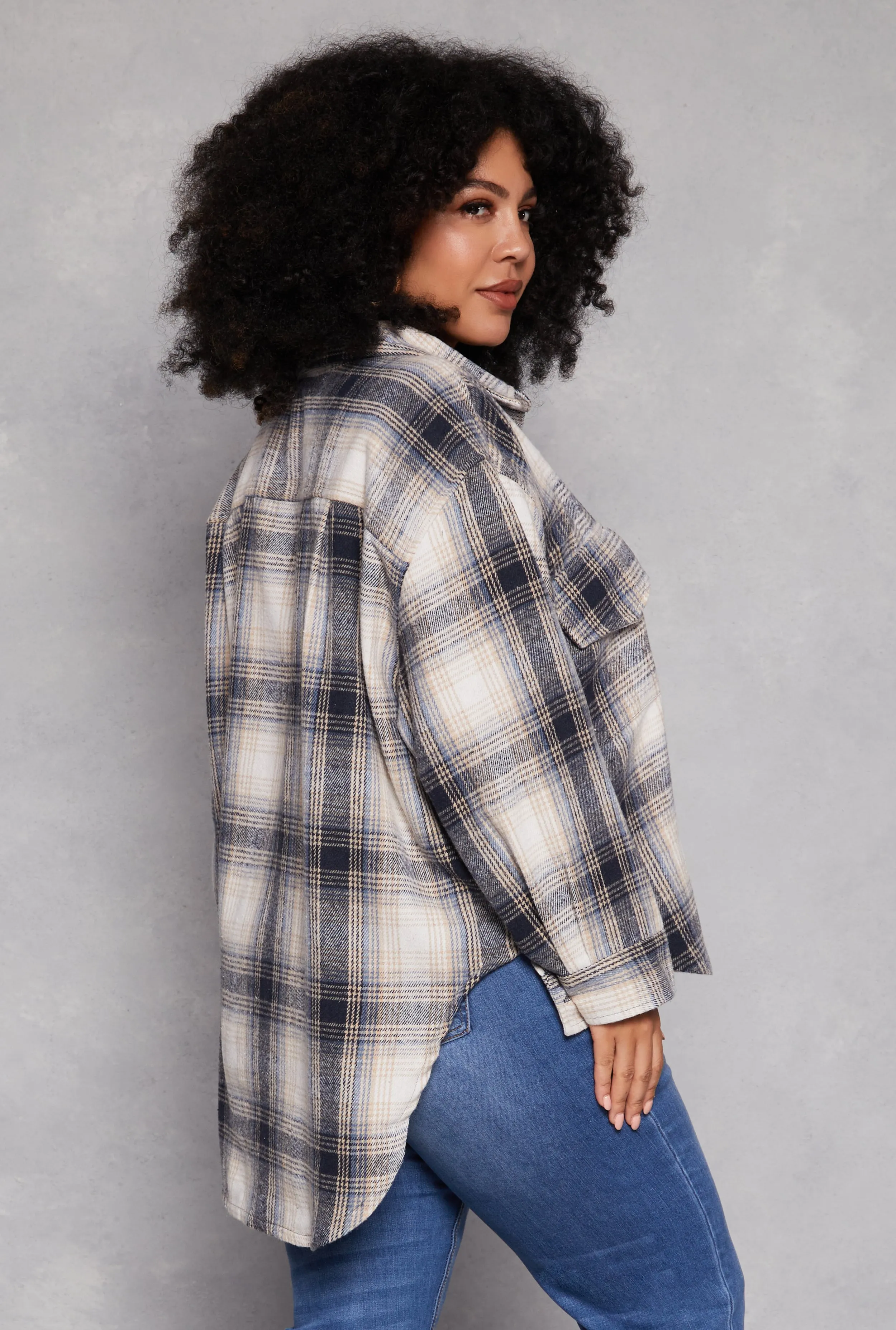 Plus Size High Low Plaid Shacket sold by Rainbow product image thumbnail 3