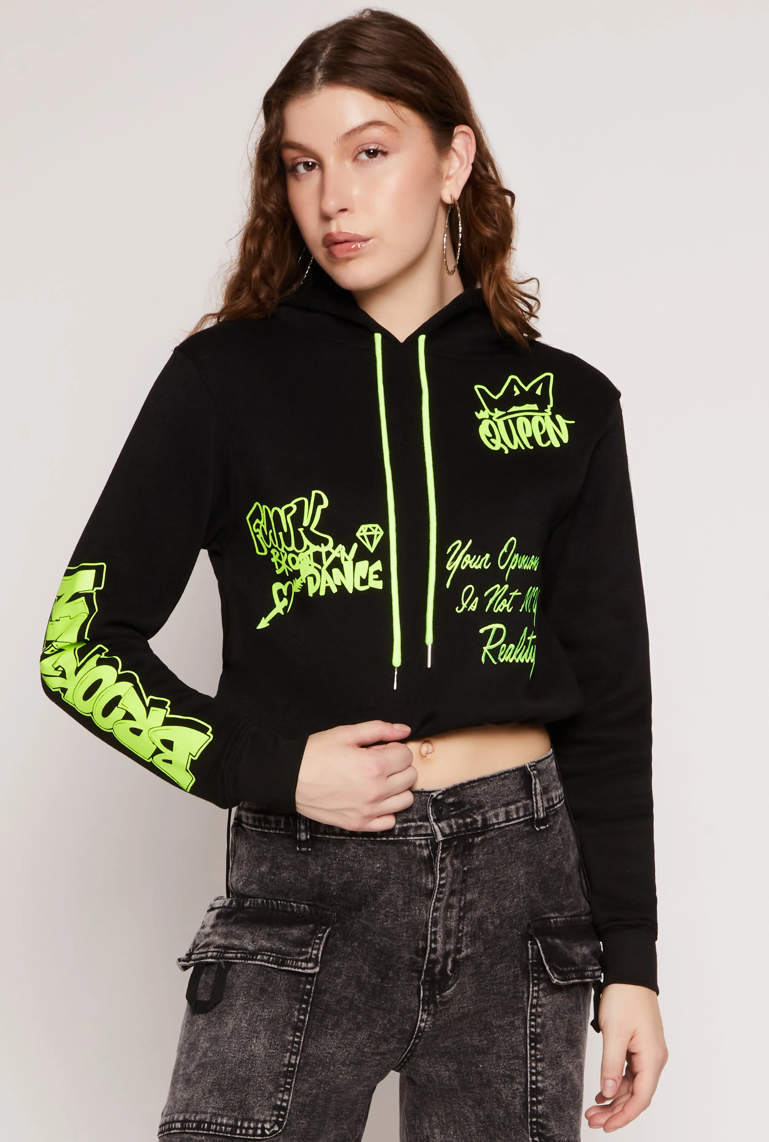 Toggle Drawstring Hem Graphic Print Hoodie sold by Rainbow