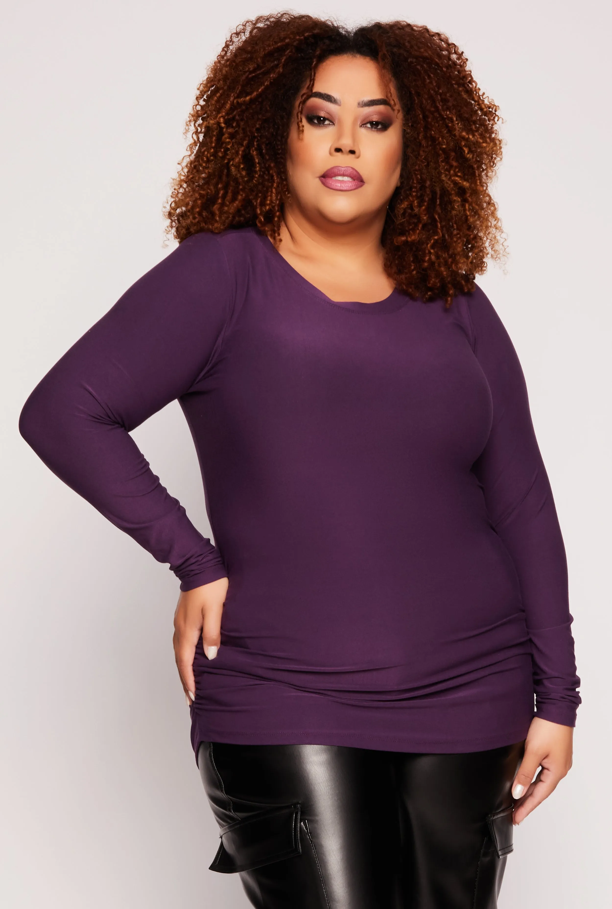 Plus Size Ruched Side Long Sleeve Top sold by Rainbow