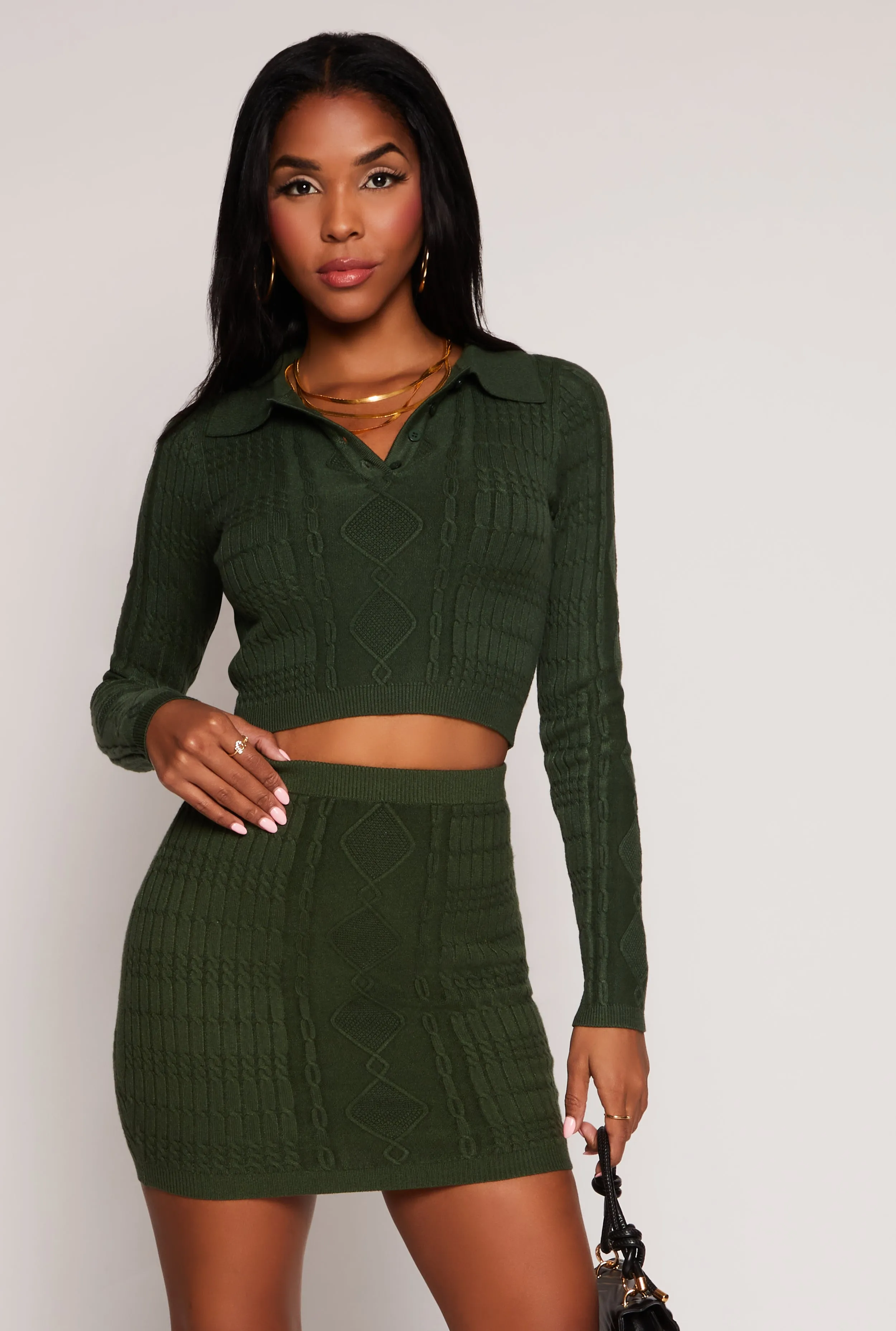 Daisy Cable Knit Cropped Polo Sweater sold by Rainbow