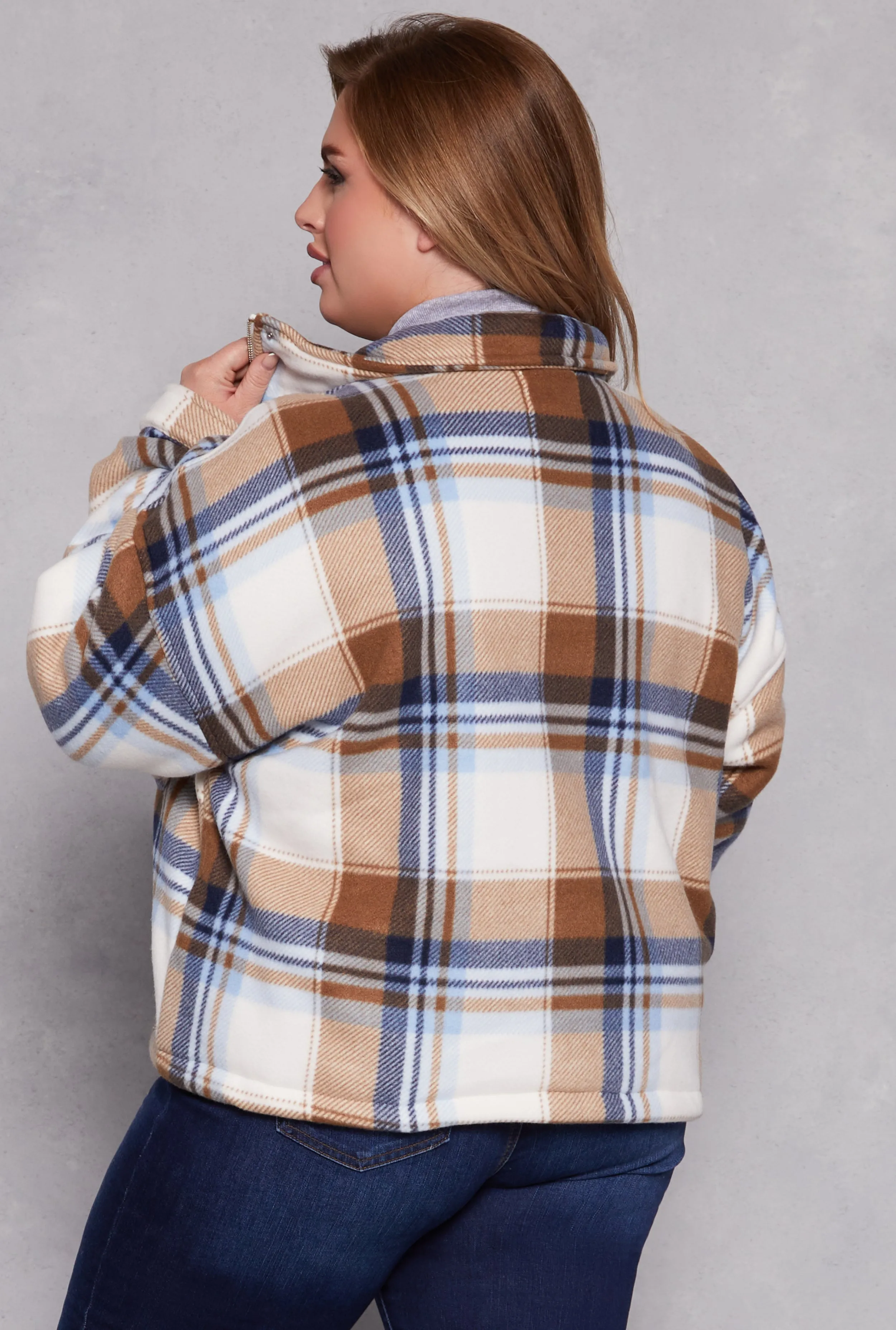 Plus Size Plaid Zip Front Shacket sold by Rainbow product image thumbnail 3