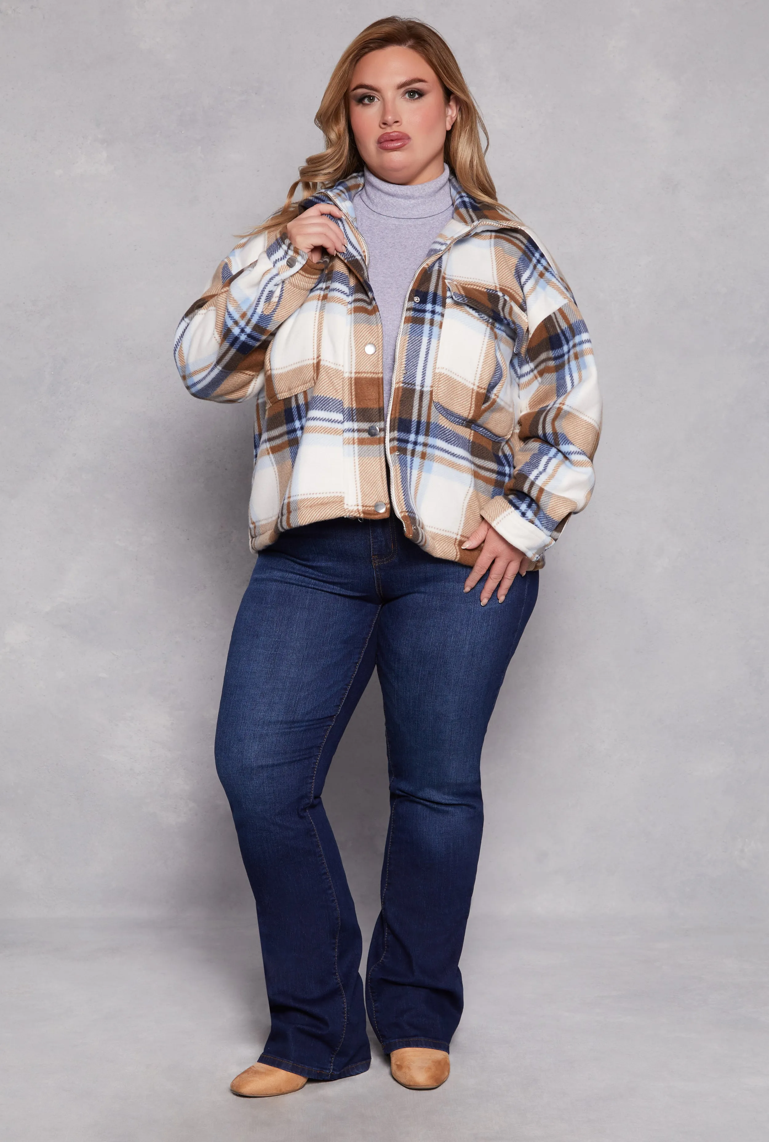 Plus Size Plaid Zip Front Shacket sold by Rainbow product image thumbnail 2