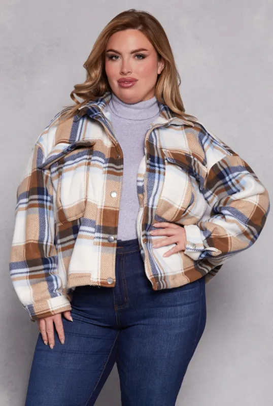 Plus Size Plaid Zip Front Shacket sold by Rainbow