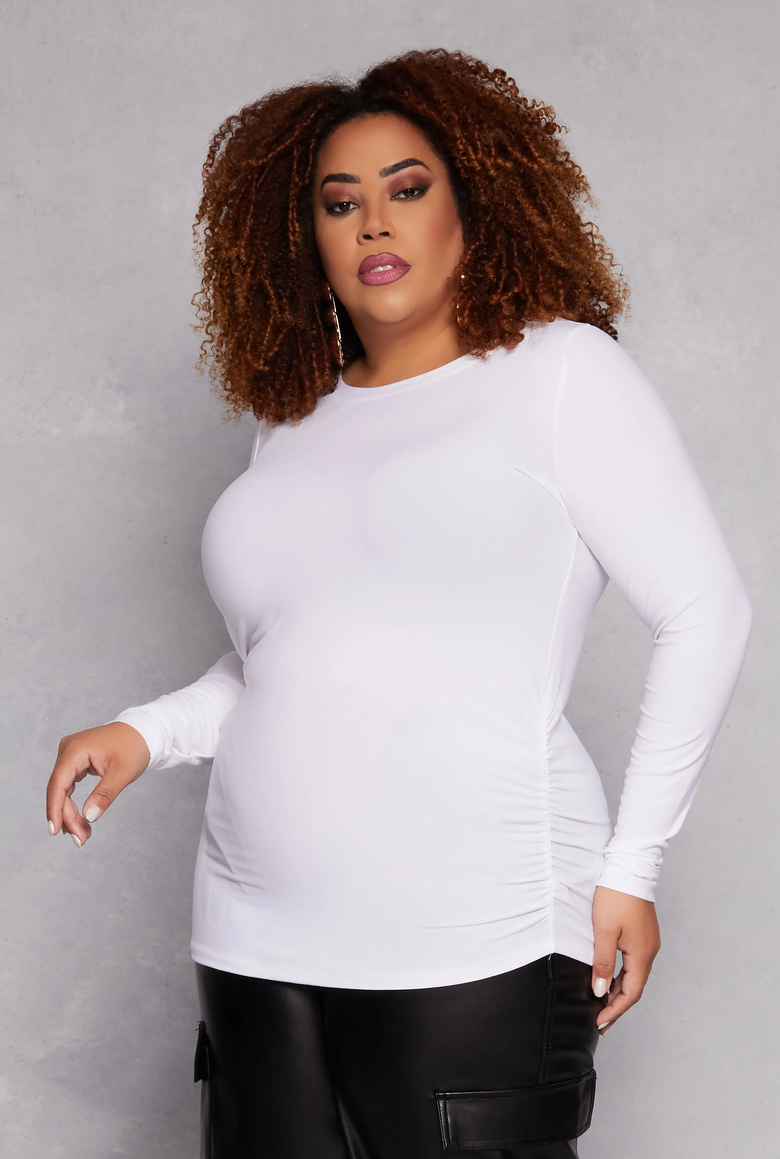 Plus Size Ruched Side Long Sleeve Top sold by Rainbow