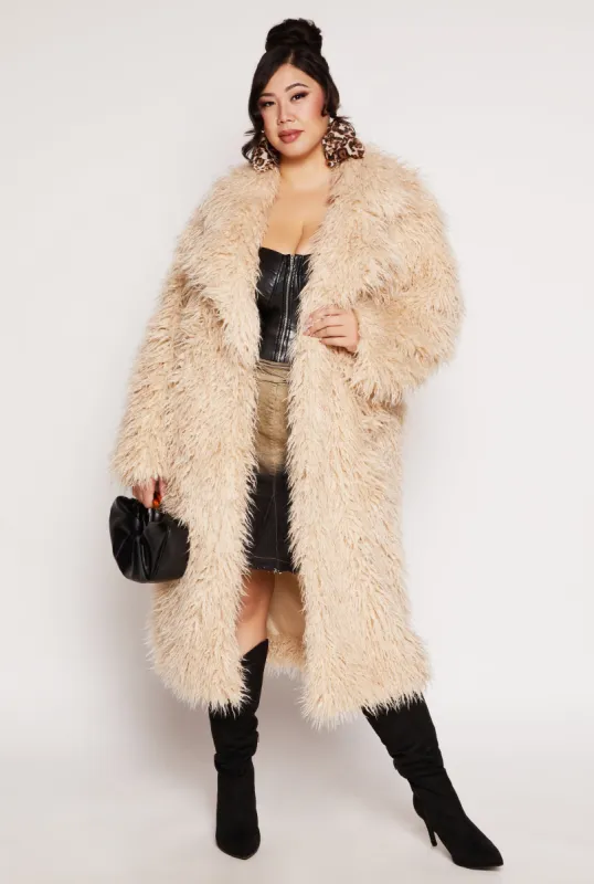 Plus Size Shaggy Faux Fur Long Coat sold by Rainbow