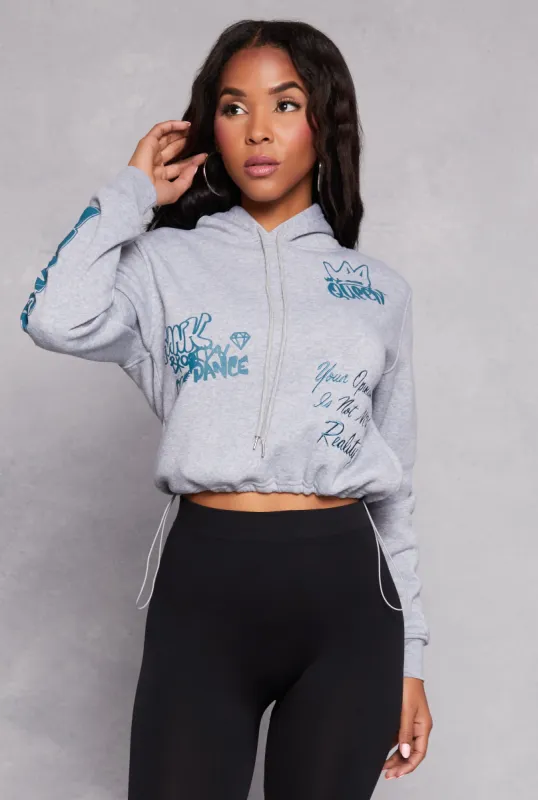 Toggle Drawstring Hem Graphic Print Hoodie sold by Rainbow