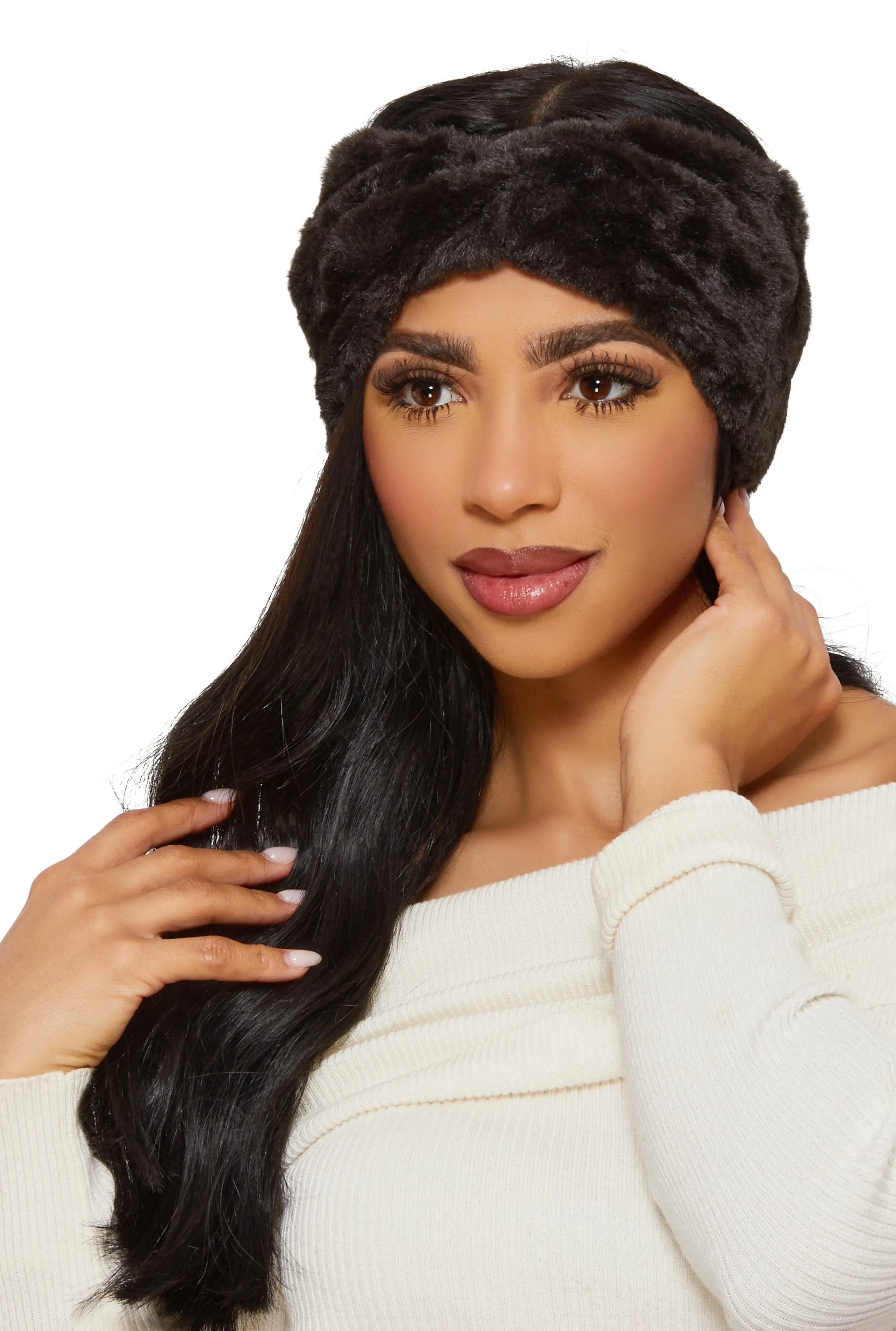 Twist Front Faux Fur Headband sold by Rainbow