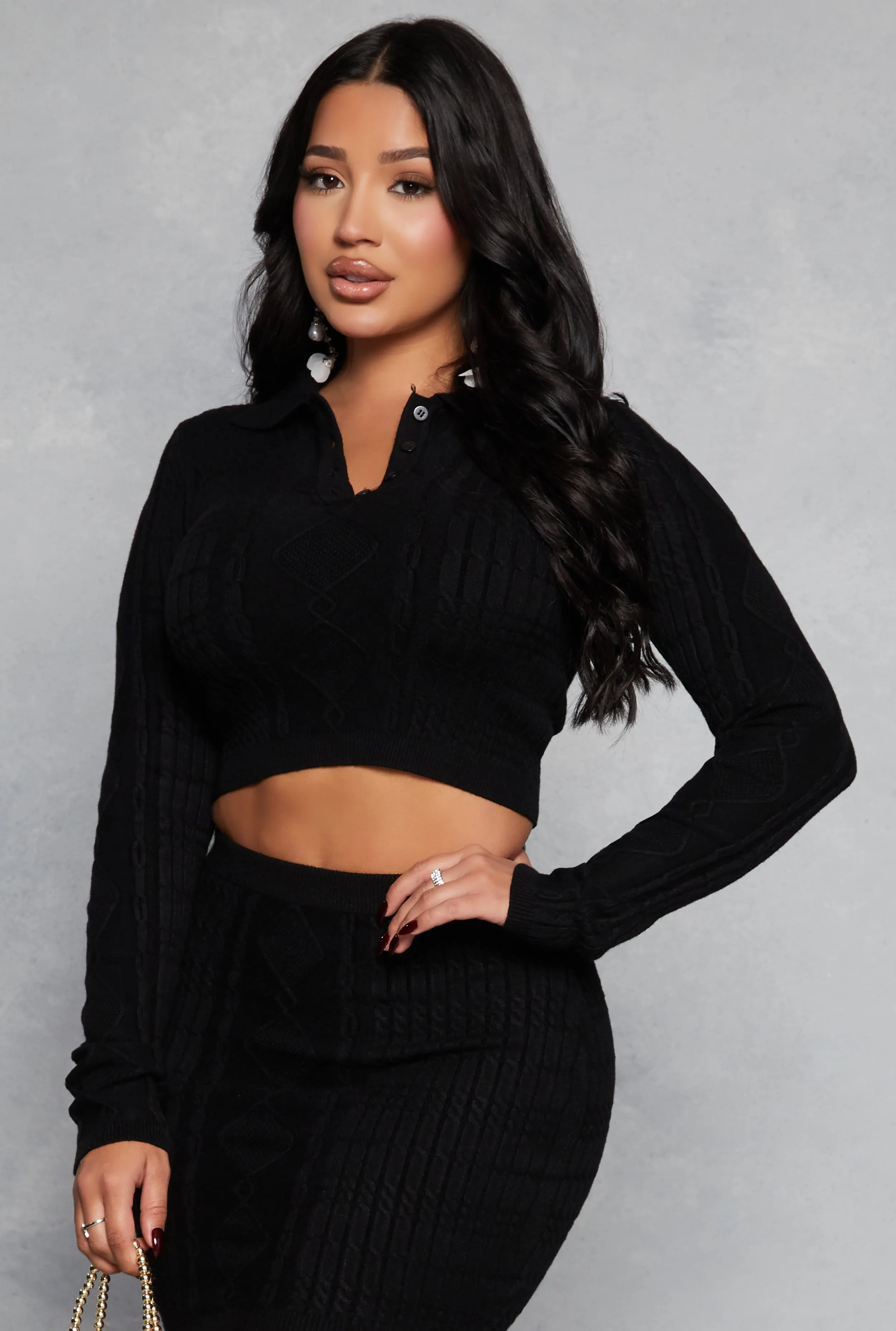 Daisy Cable Knit Cropped Polo Sweater sold by Rainbow