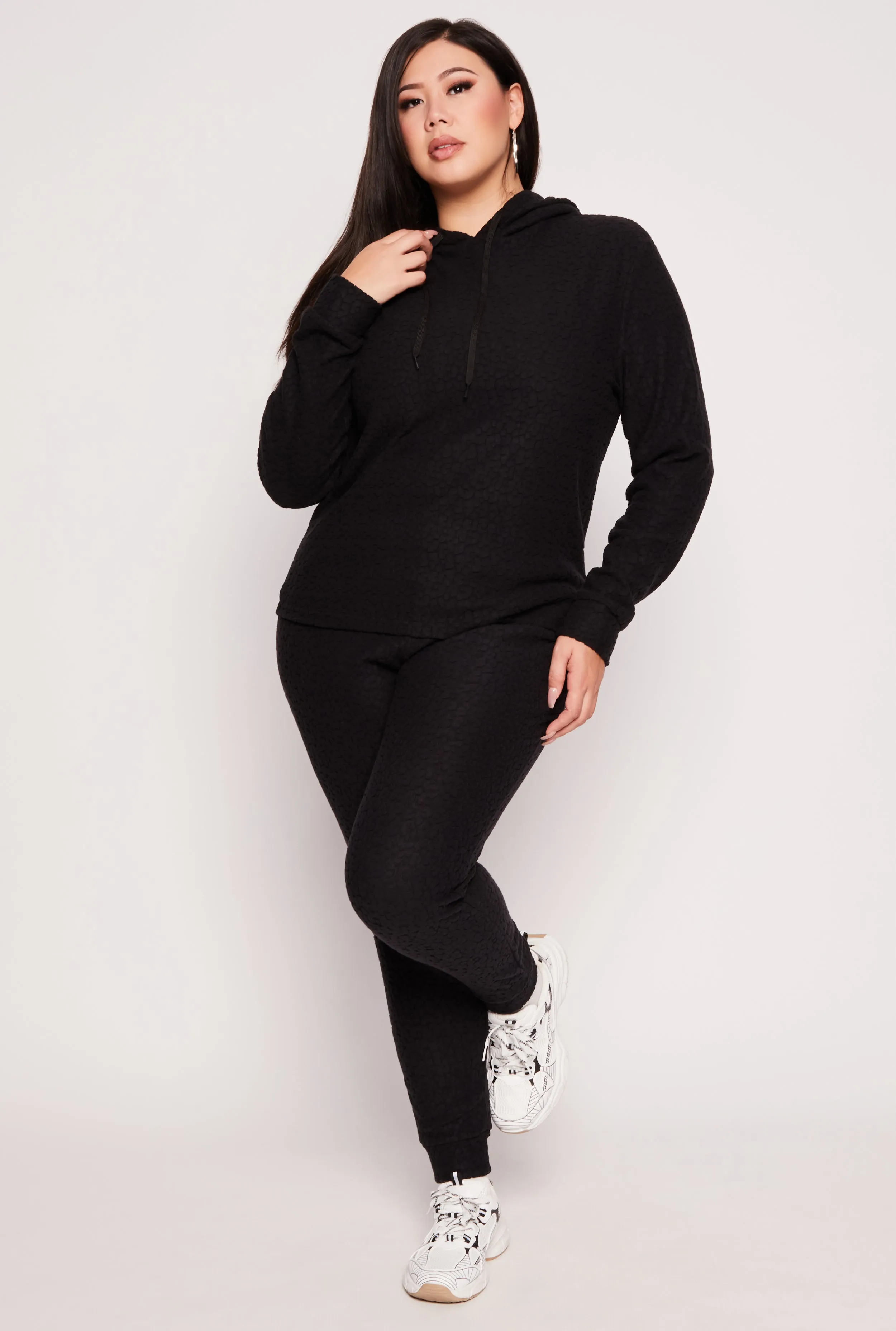 Plus Size Leopard Textured Knit Hoodie sold by Rainbow product image thumbnail 2