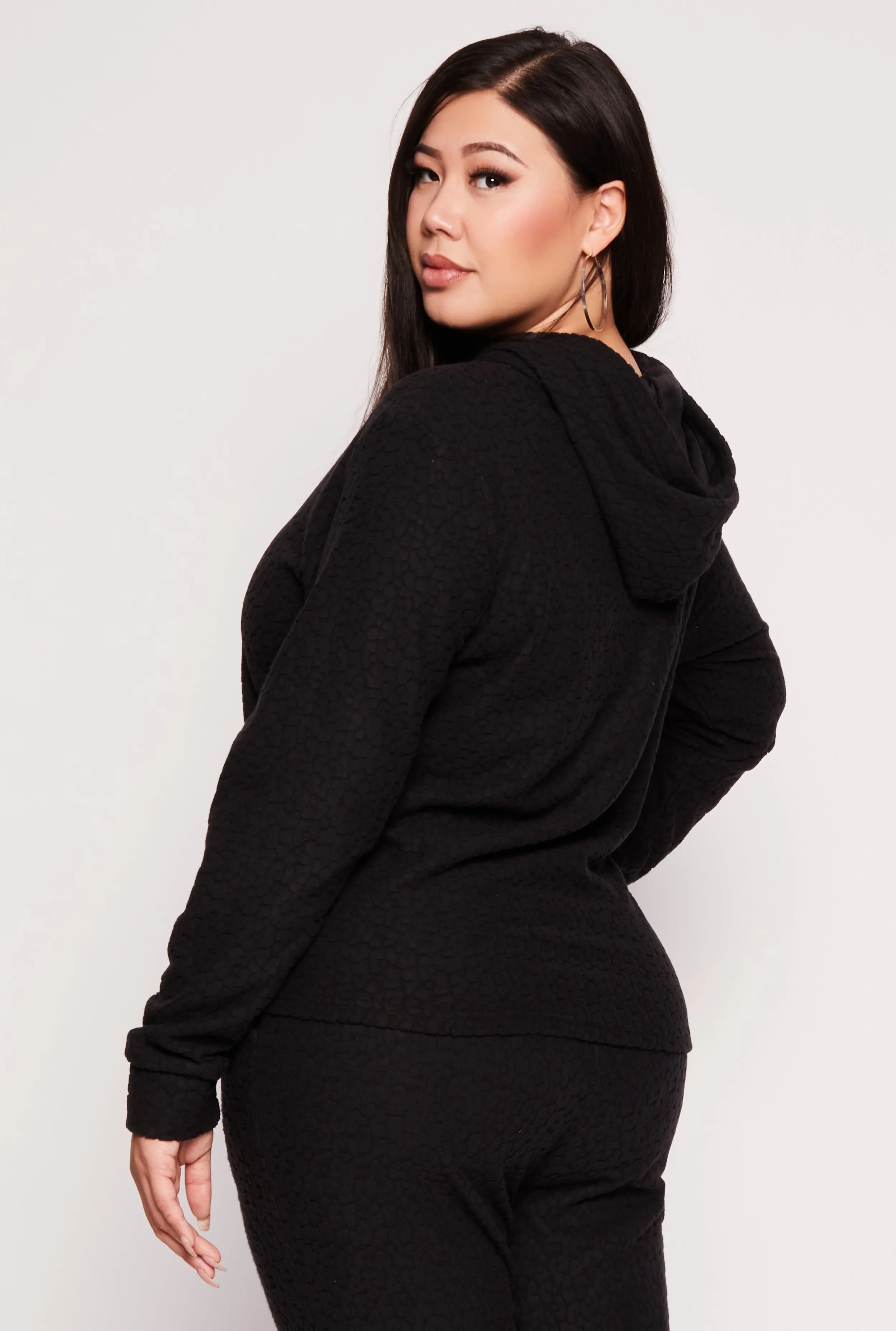 Plus Size Leopard Textured Knit Hoodie sold by Rainbow product image thumbnail 3