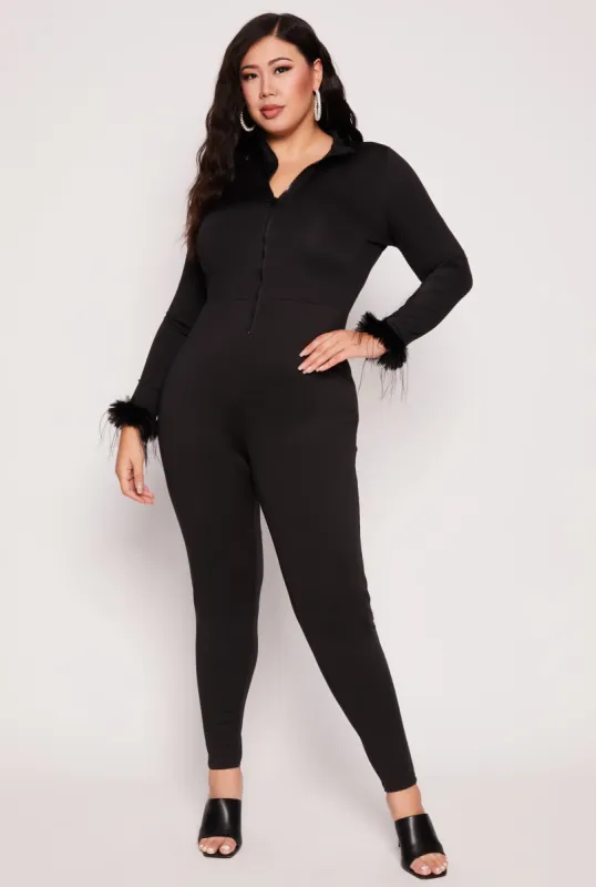 Plus Size Faux Fur Cuff Catsuit sold by Rainbow
