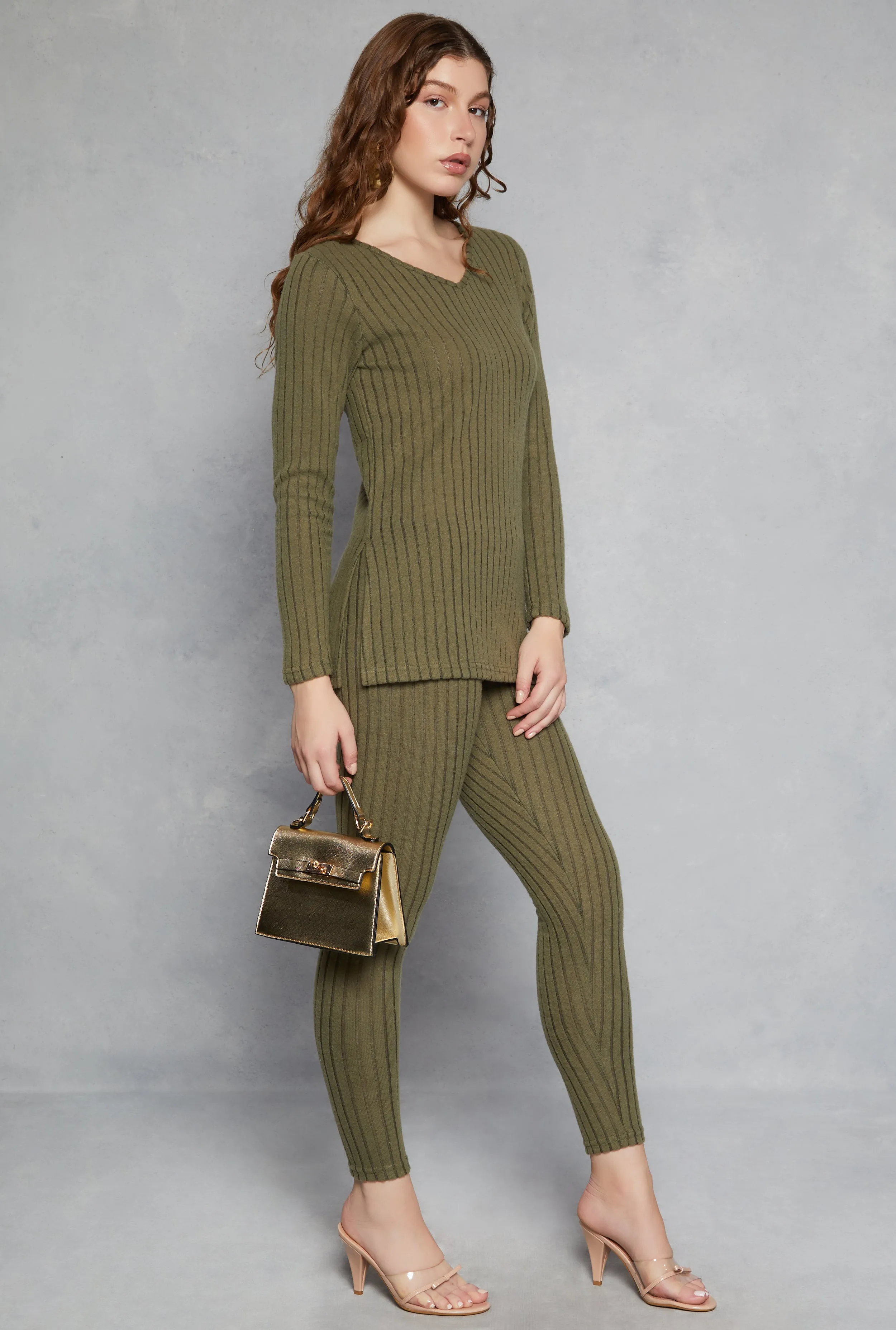 Brushed Rib Knit V Neck Long Sleeve Top sold by Rainbow product image thumbnail 2