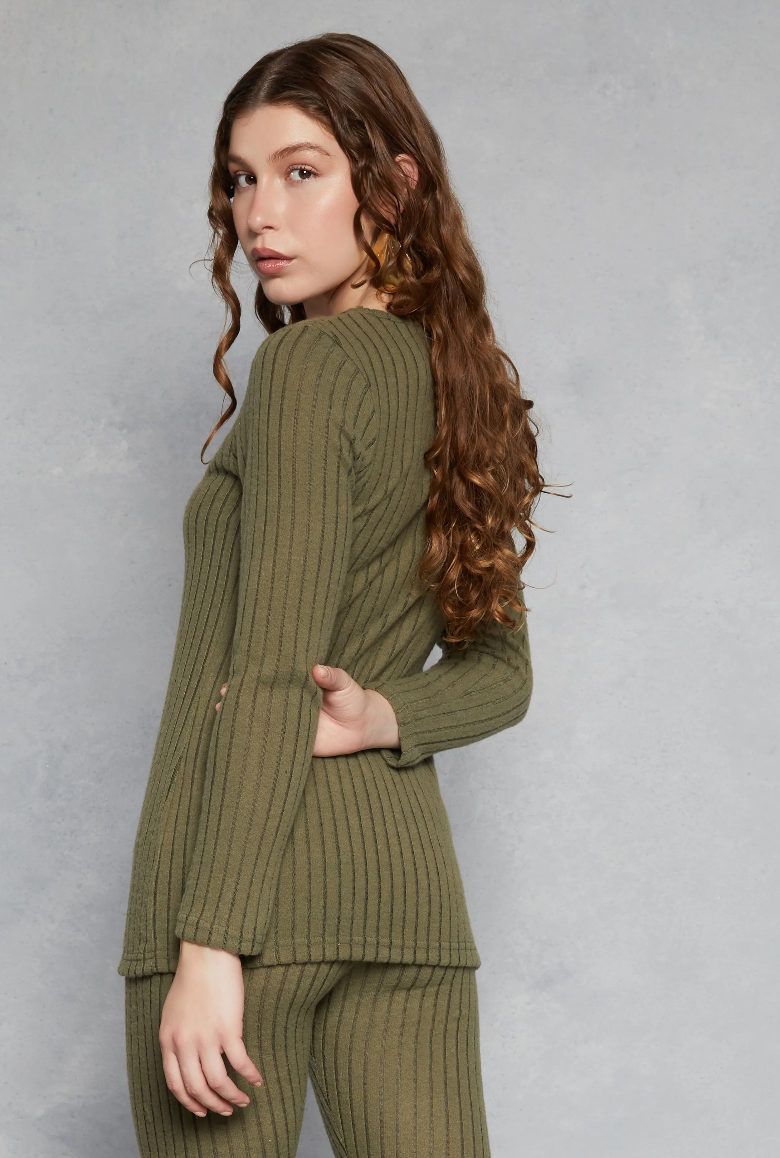 Brushed Rib Knit V Neck Long Sleeve Top sold by Rainbow product image thumbnail 3