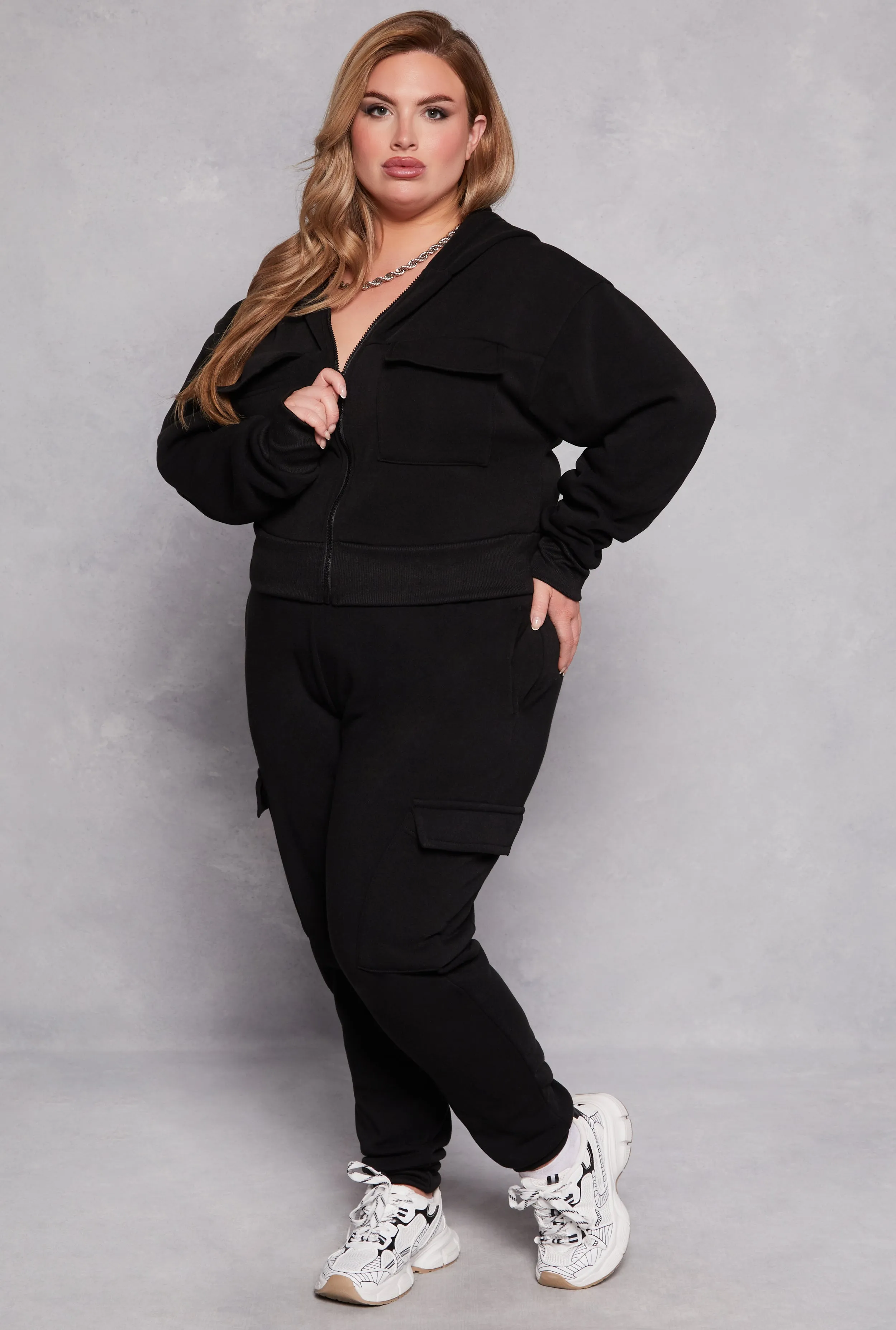 Plus Size Fleece Lined Cargo Hooded Sweatshirt sold by Rainbow product image thumbnail 2