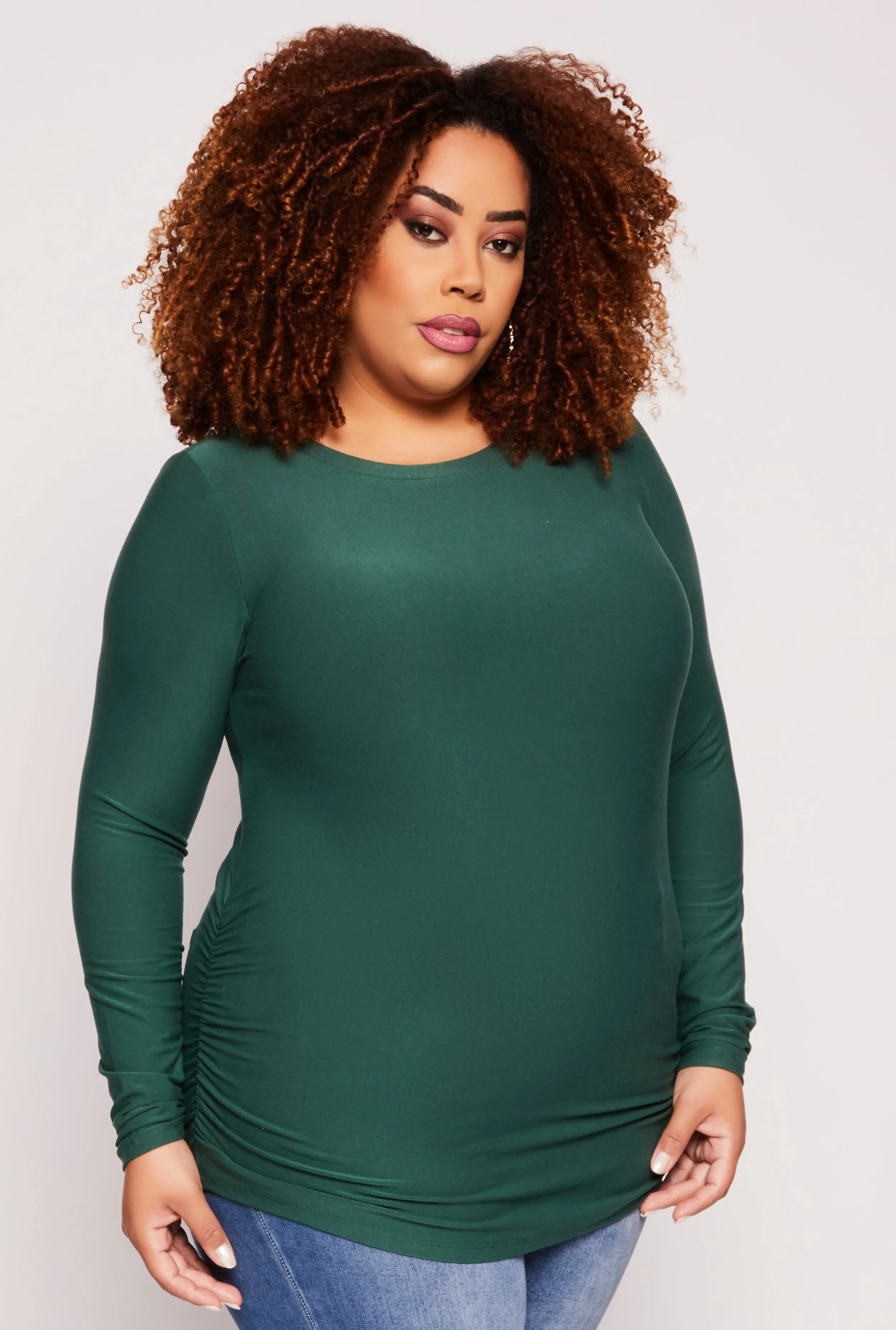 Plus Size Ruched Side Long Sleeve Top sold by Rainbow