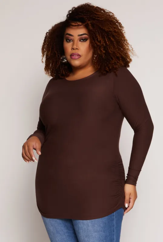 Plus Size Ruched Side Long Sleeve Top sold by Rainbow