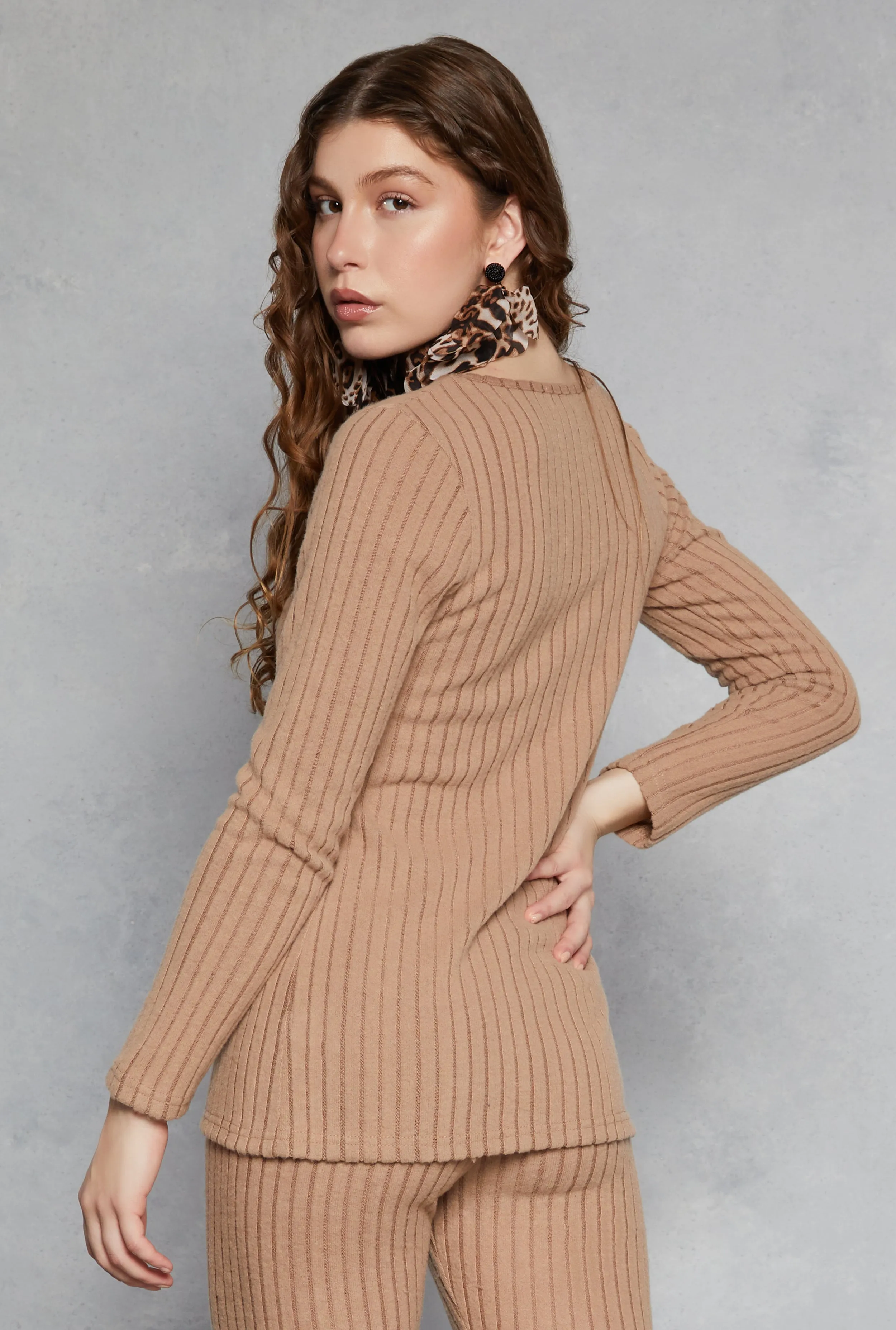 Brushed Rib Knit V Neck Long Sleeve Top sold by Rainbow product image thumbnail 3