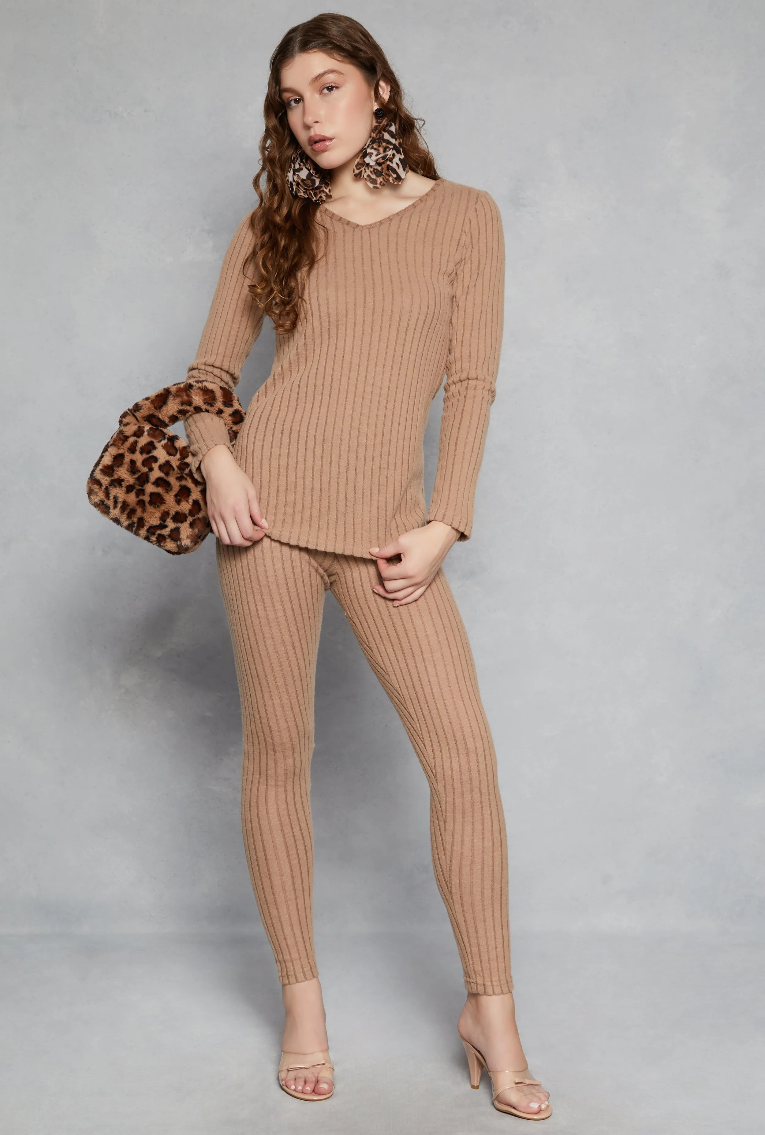 Brushed Rib Knit V Neck Long Sleeve Top sold by Rainbow product image thumbnail 2