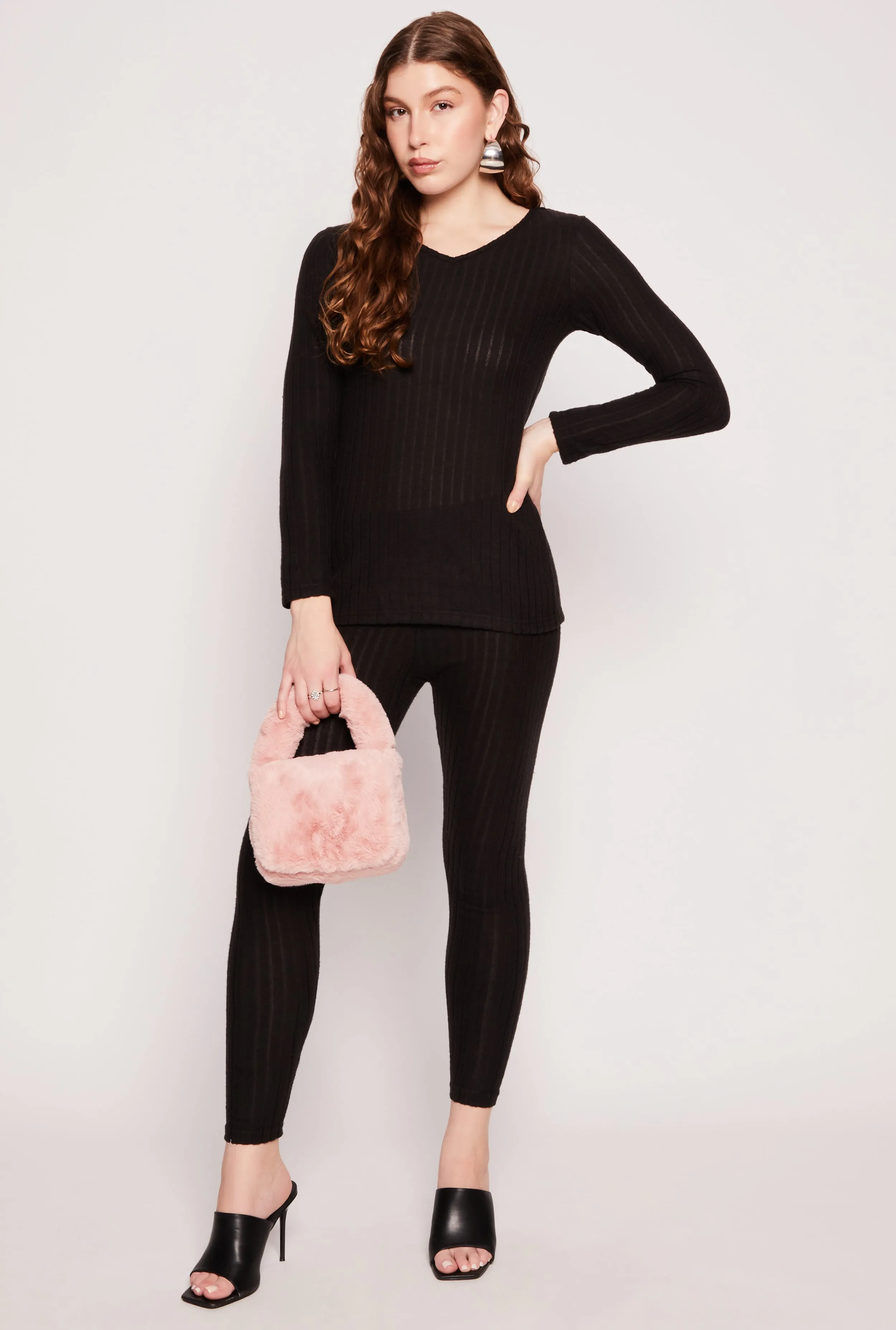 Brushed Rib Knit V Neck Long Sleeve Top sold by Rainbow product image thumbnail 2