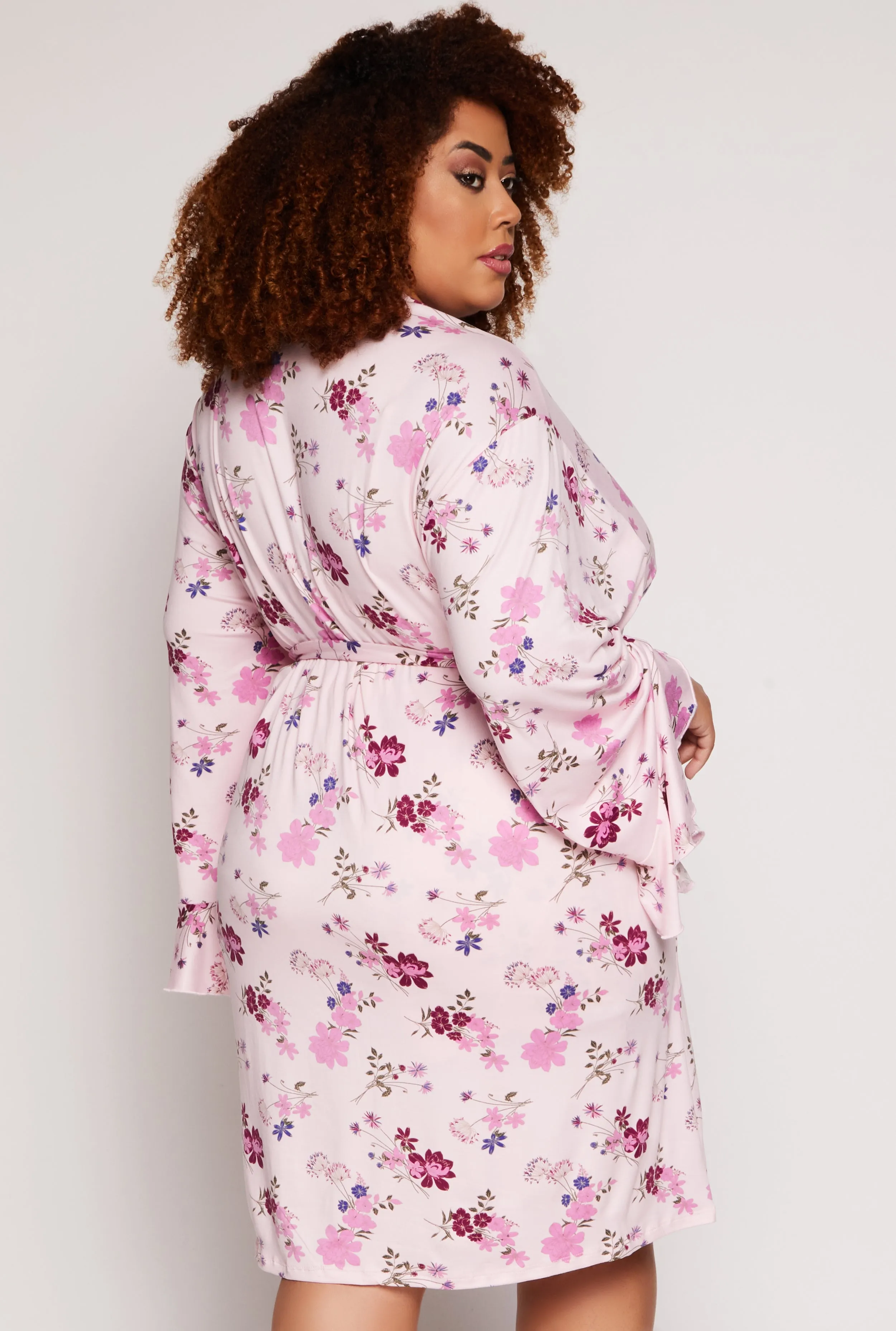 Plus Size Floral Print Pajama Bralette and Shorts with Robe sold by Rainbow product image thumbnail 2