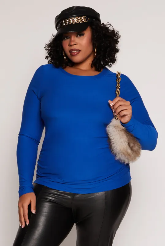 Plus Size Ruched Side Long Sleeve Top sold by Rainbow