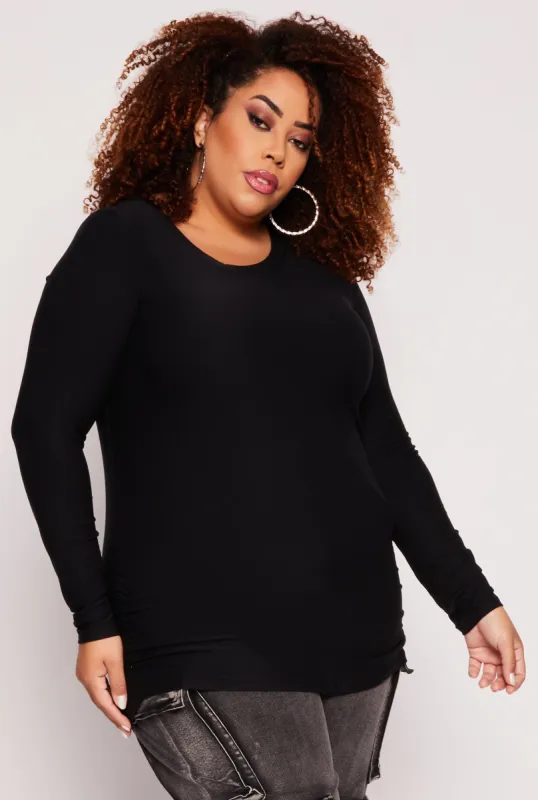Plus Size Ruched Side Long Sleeve Top sold by Rainbow