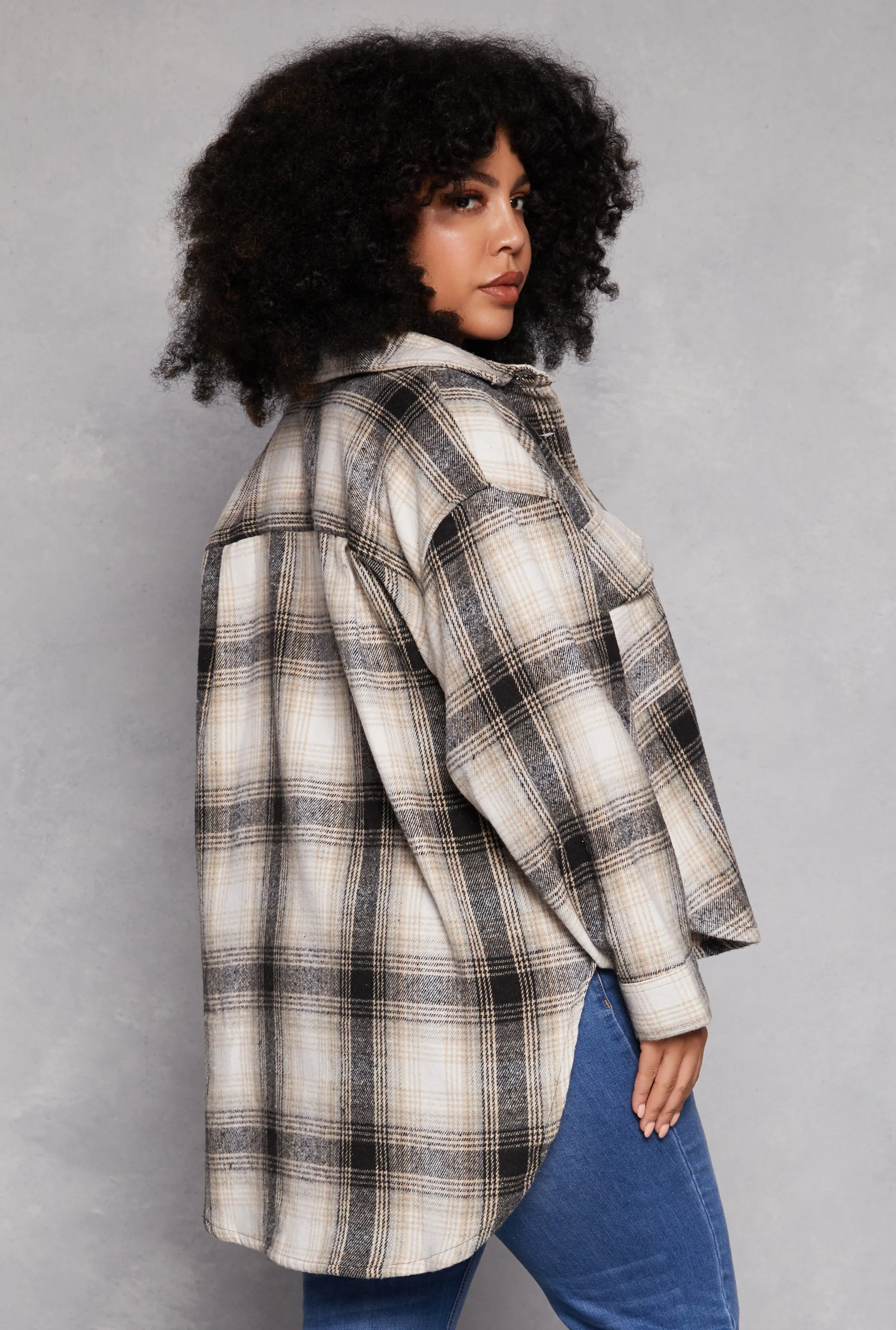 Plus Size High Low Plaid Shacket sold by Rainbow product image thumbnail 3