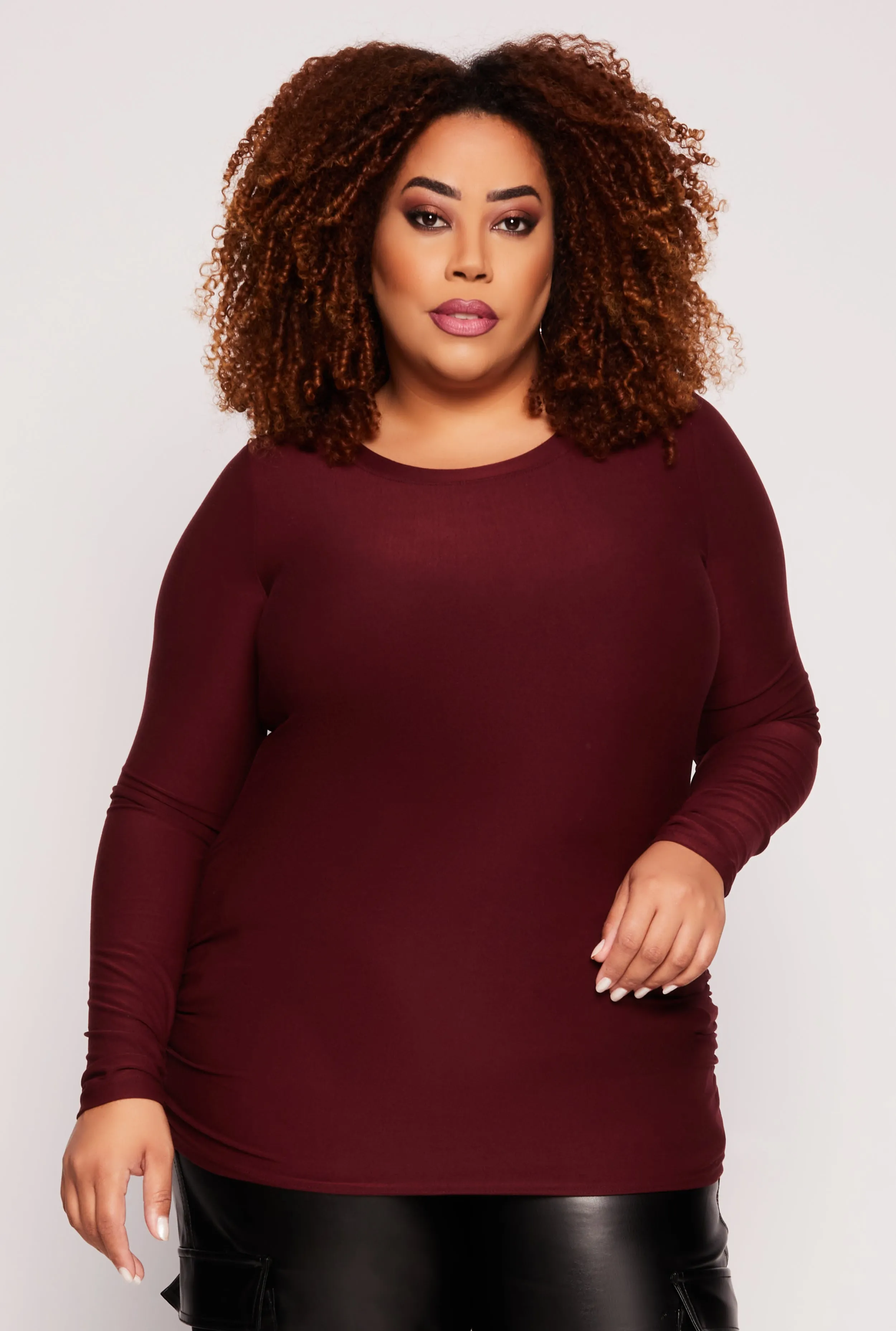 Plus Size Ruched Side Long Sleeve Top sold by Rainbow