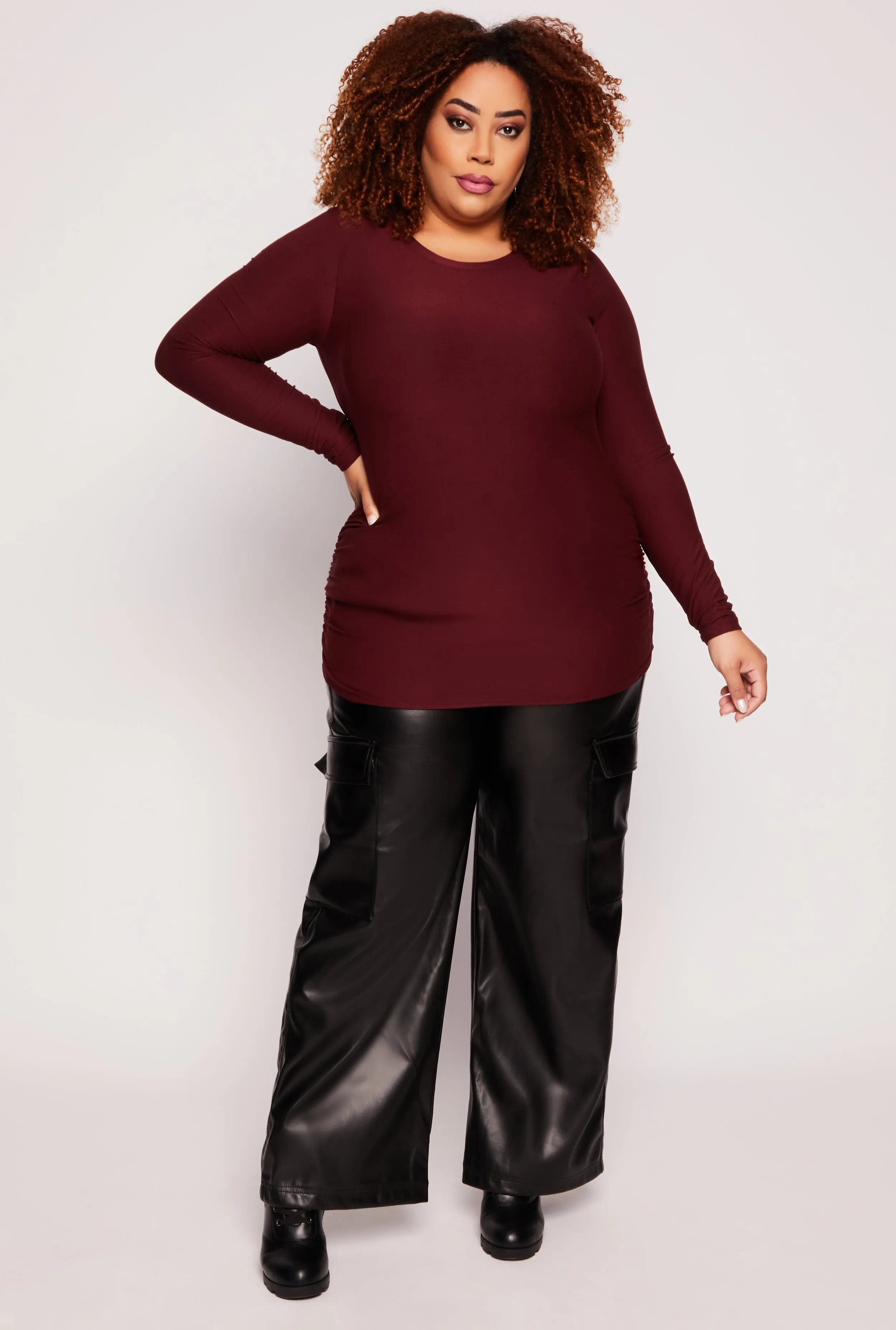 Plus Size Ruched Side Long Sleeve Top sold by Rainbow product image thumbnail 2