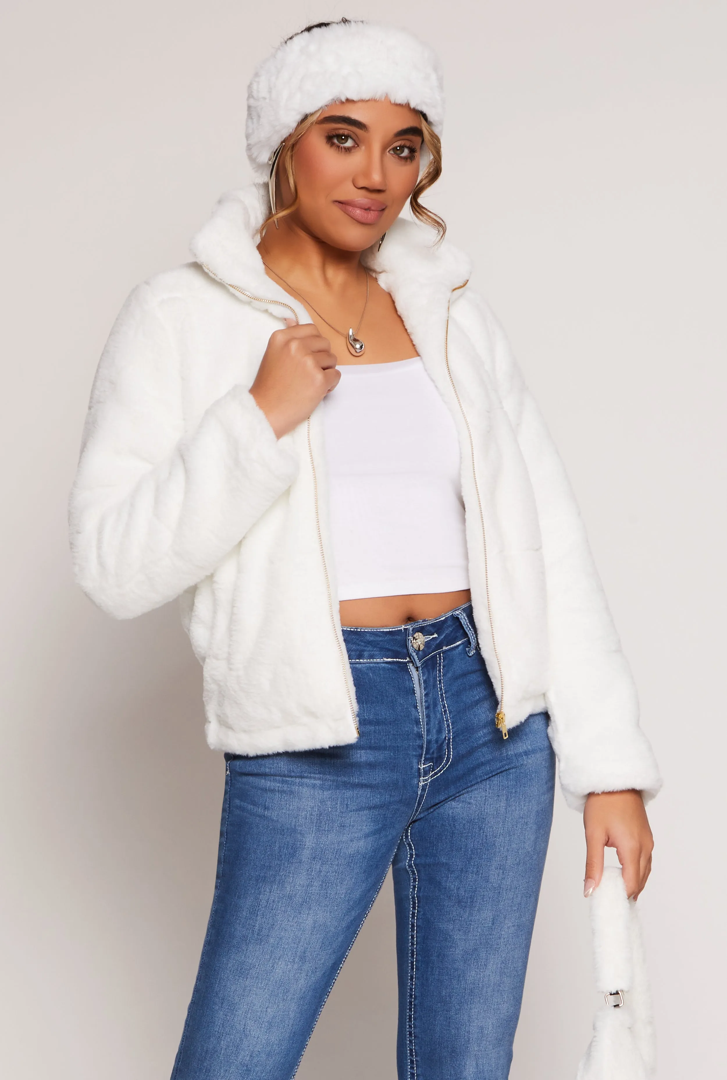 Mock Neck Faux Fur Jacket sold by Rainbow