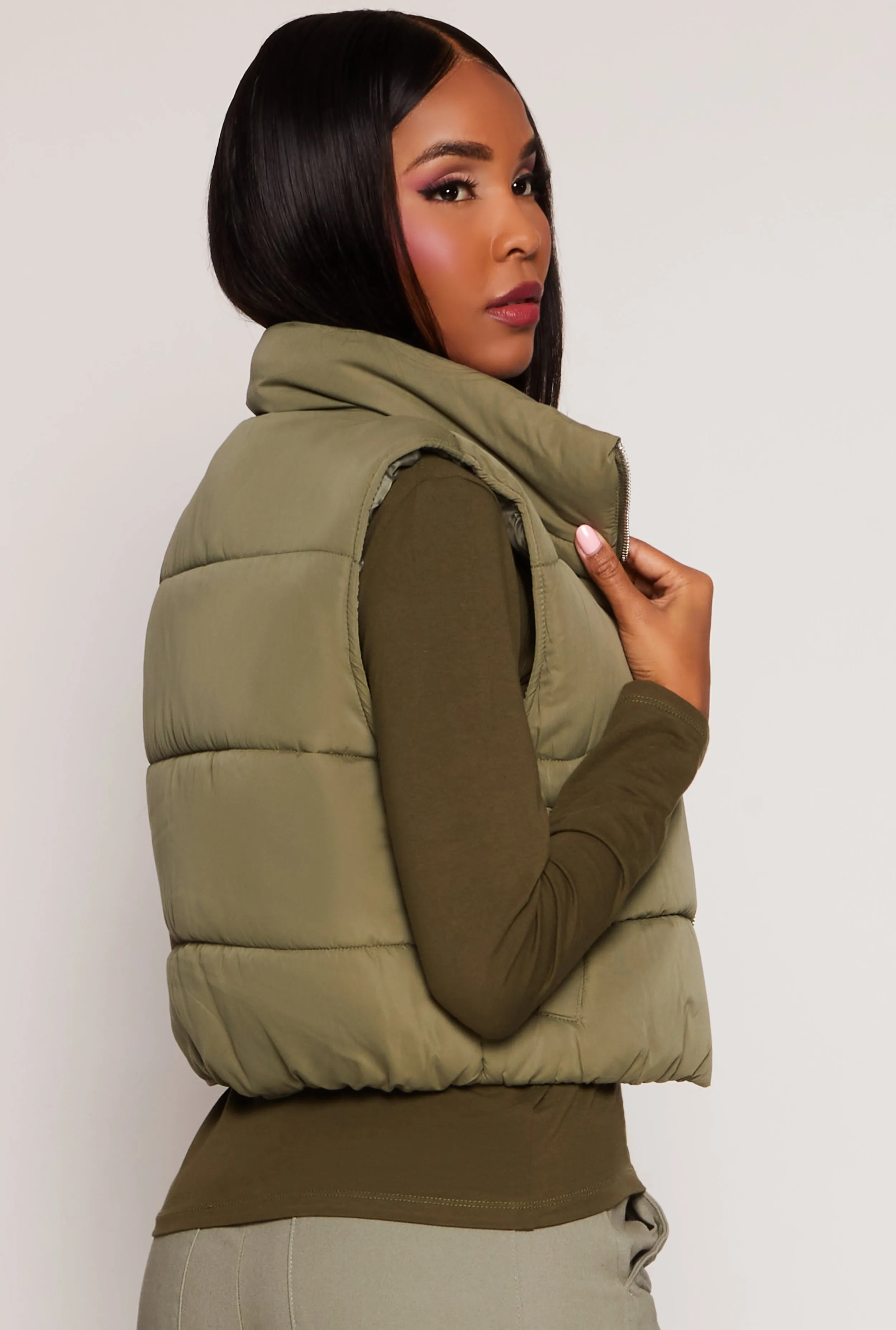 Zip Front Cropped Puffer Vest sold by Rainbow product image thumbnail 3