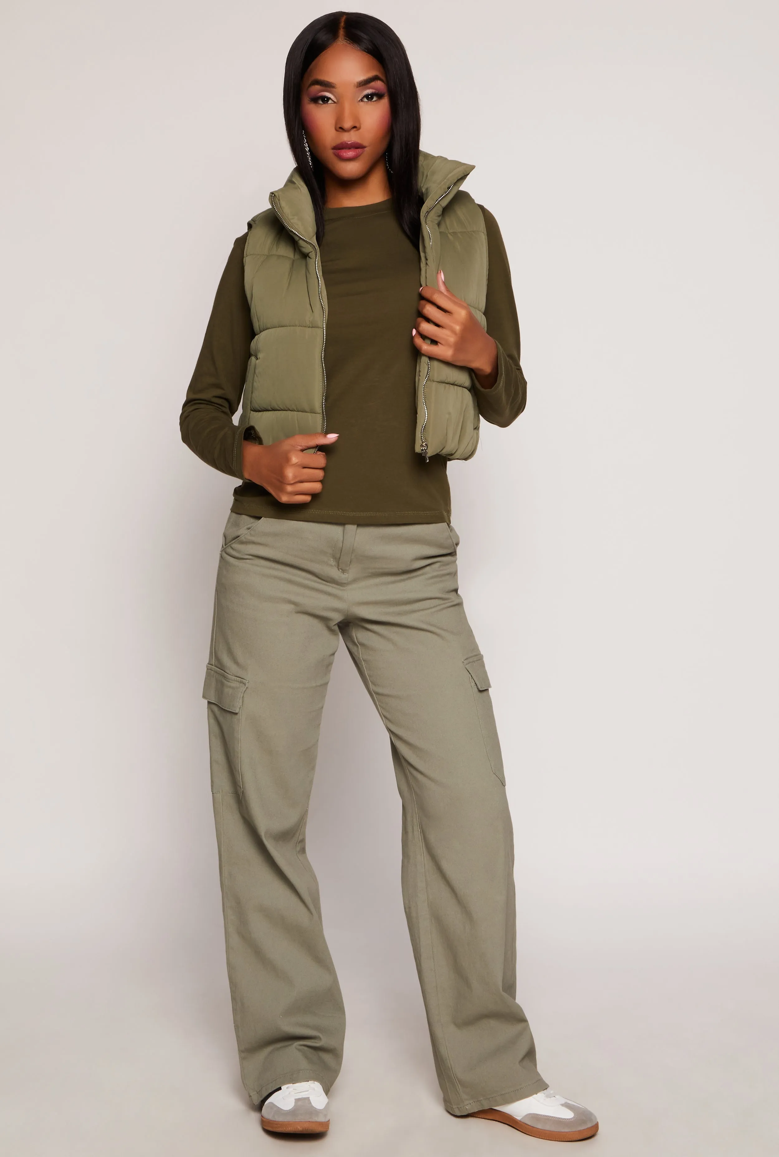 Zip Front Cropped Puffer Vest sold by Rainbow product image thumbnail 2