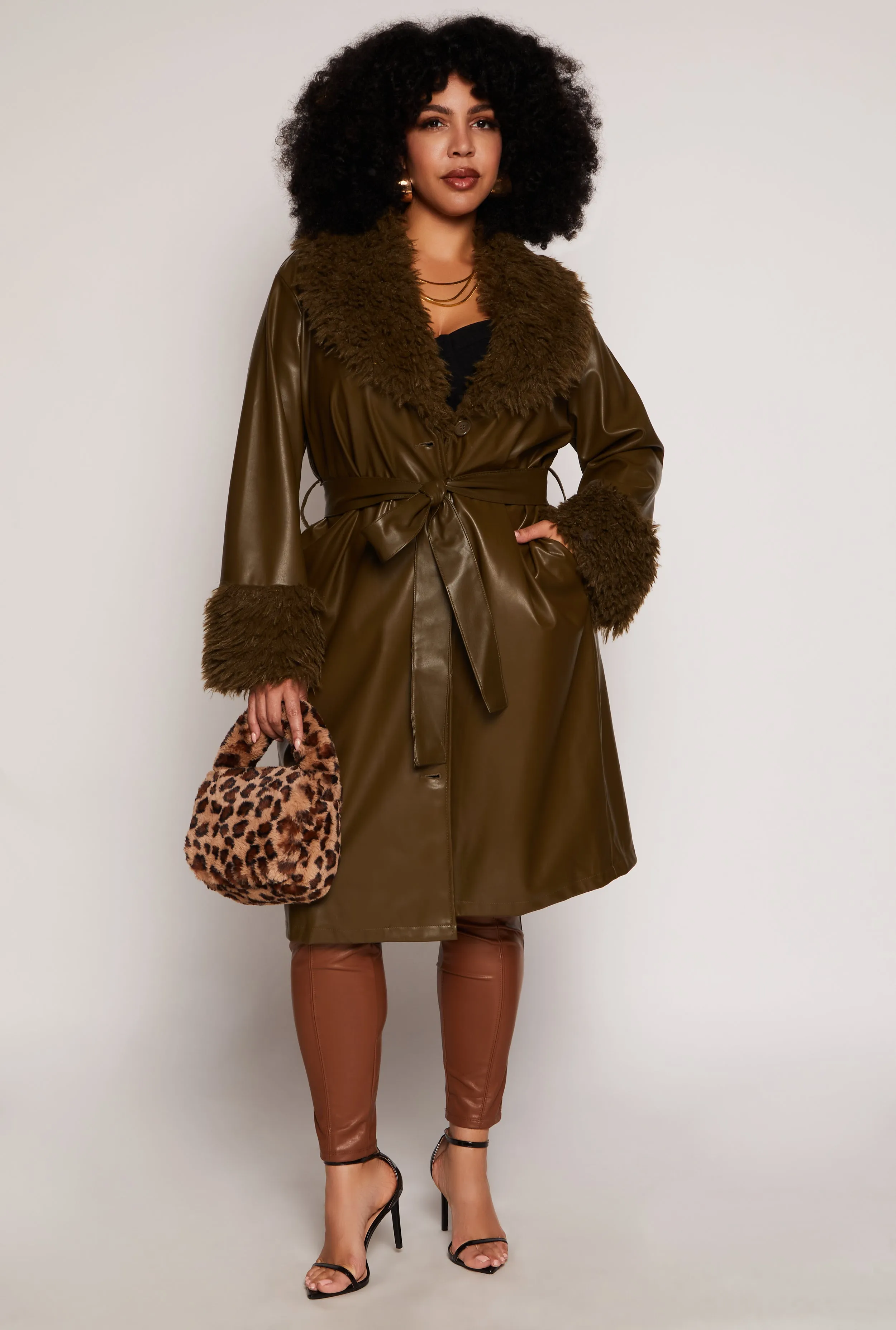 Plus Size Faux Leather Trench Coat sold by Rainbow