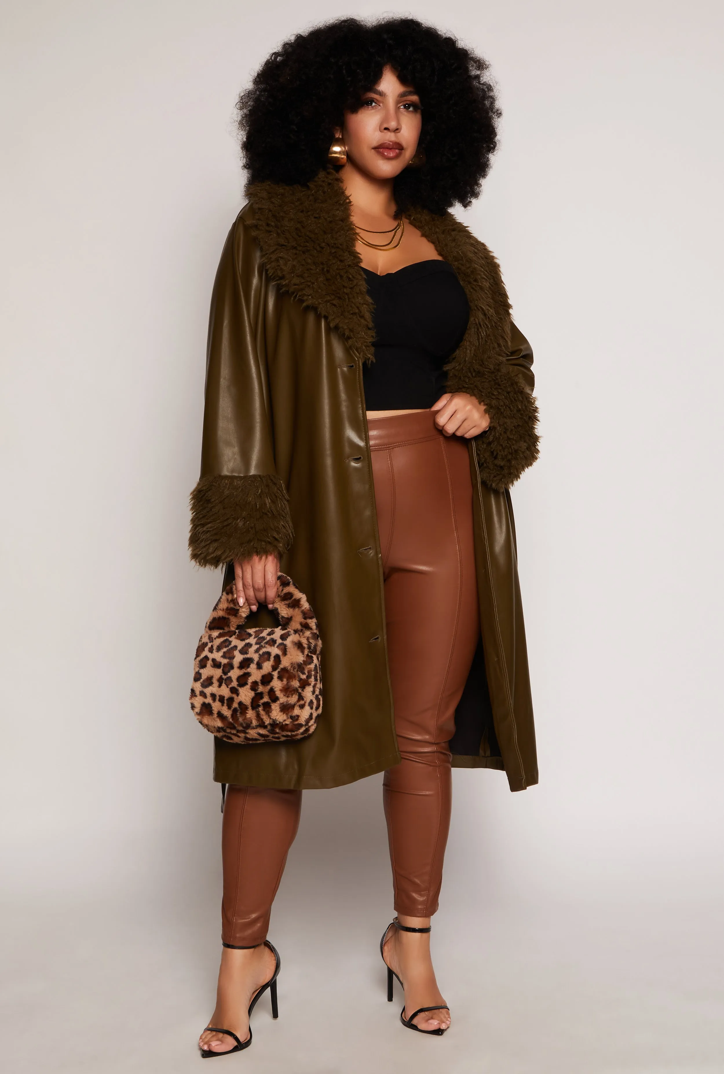 Plus Size Faux Leather Trench Coat sold by Rainbow product image thumbnail 2