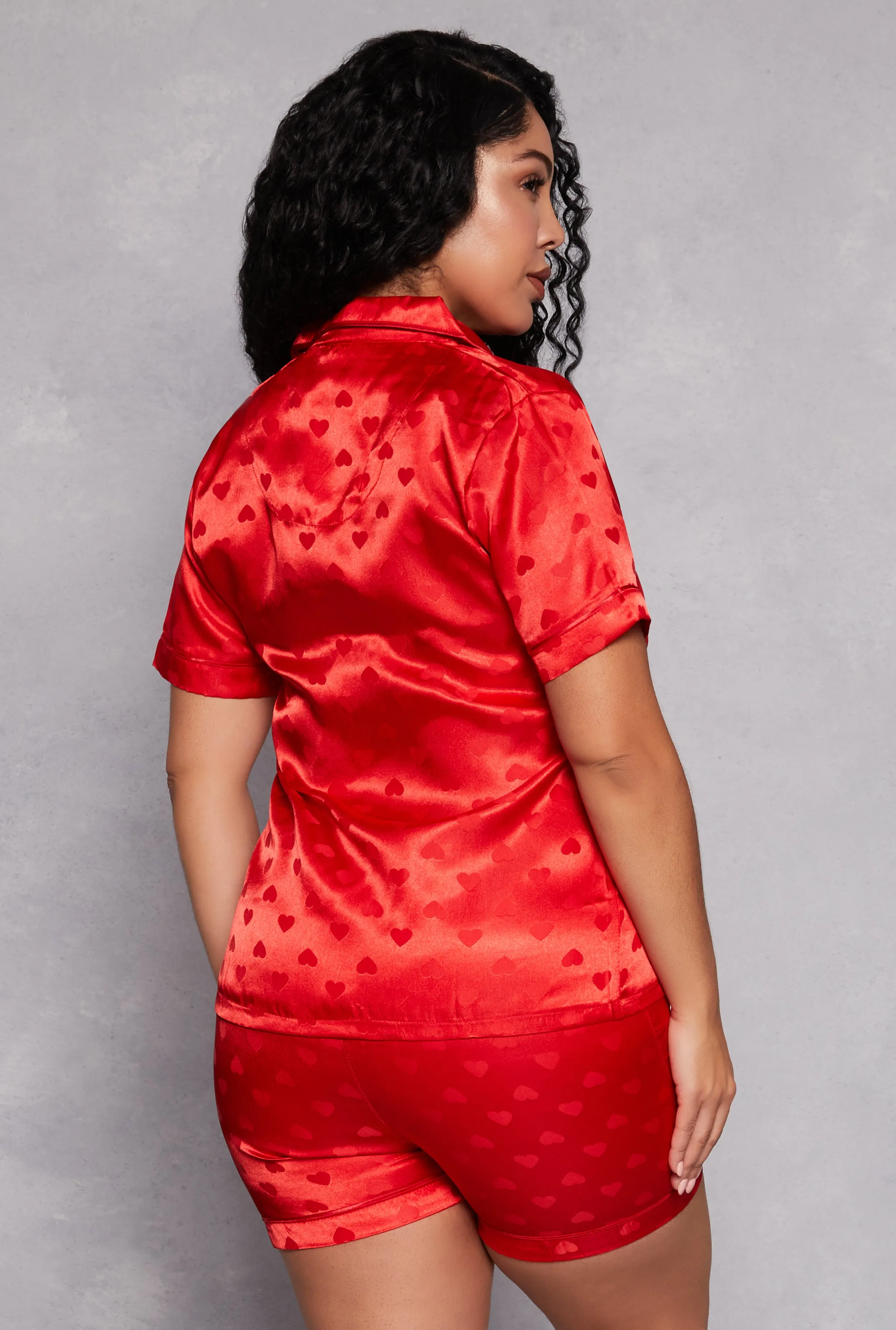 Plus Size Satin Heart Print Pajama Shirt and Shorts sold by Rainbow product image thumbnail 2