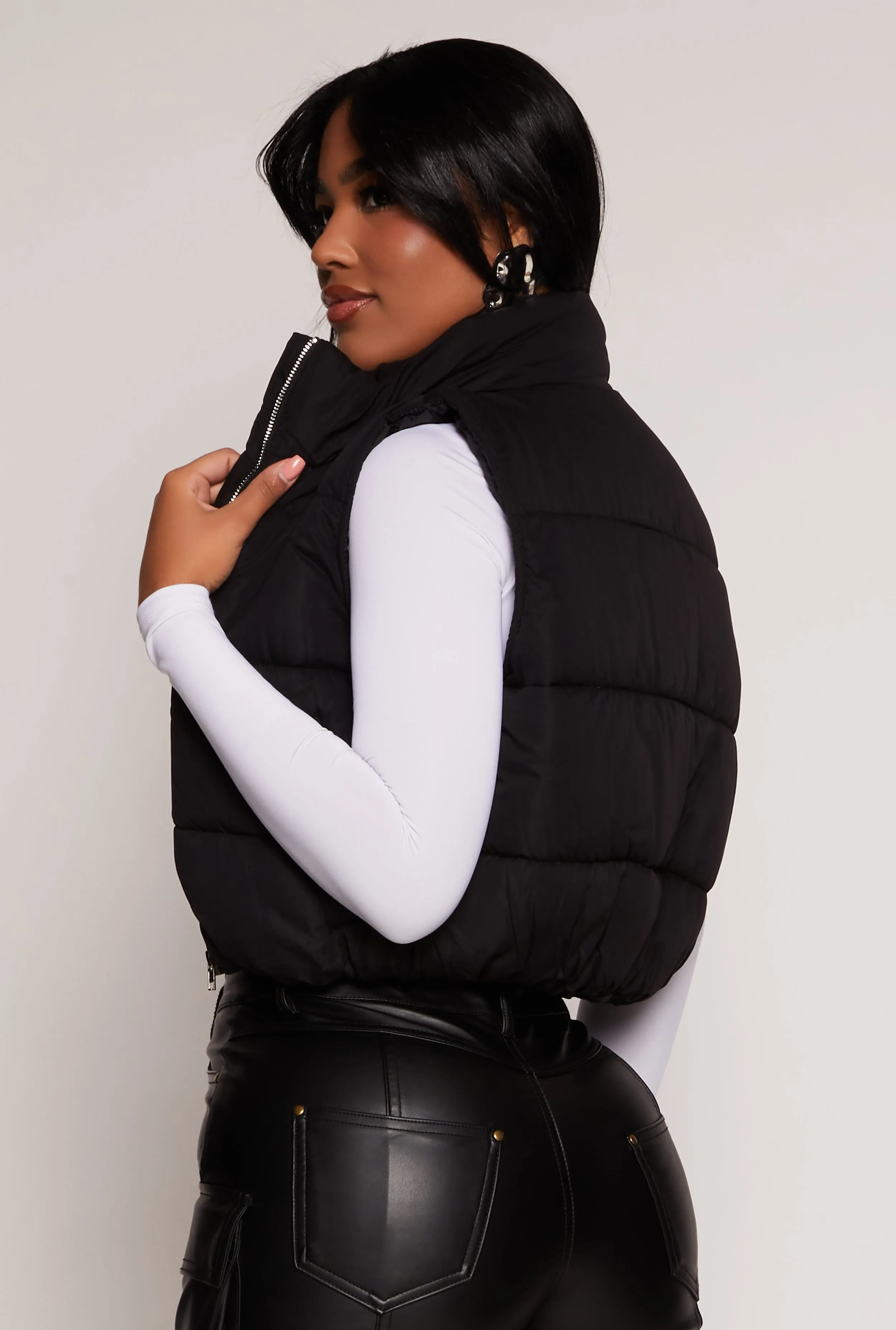Zip Front Cropped Puffer Vest sold by Rainbow product image thumbnail 3