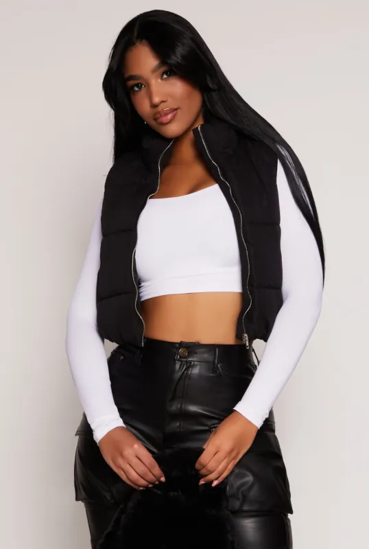 Zip Front Cropped Puffer Vest sold by Rainbow