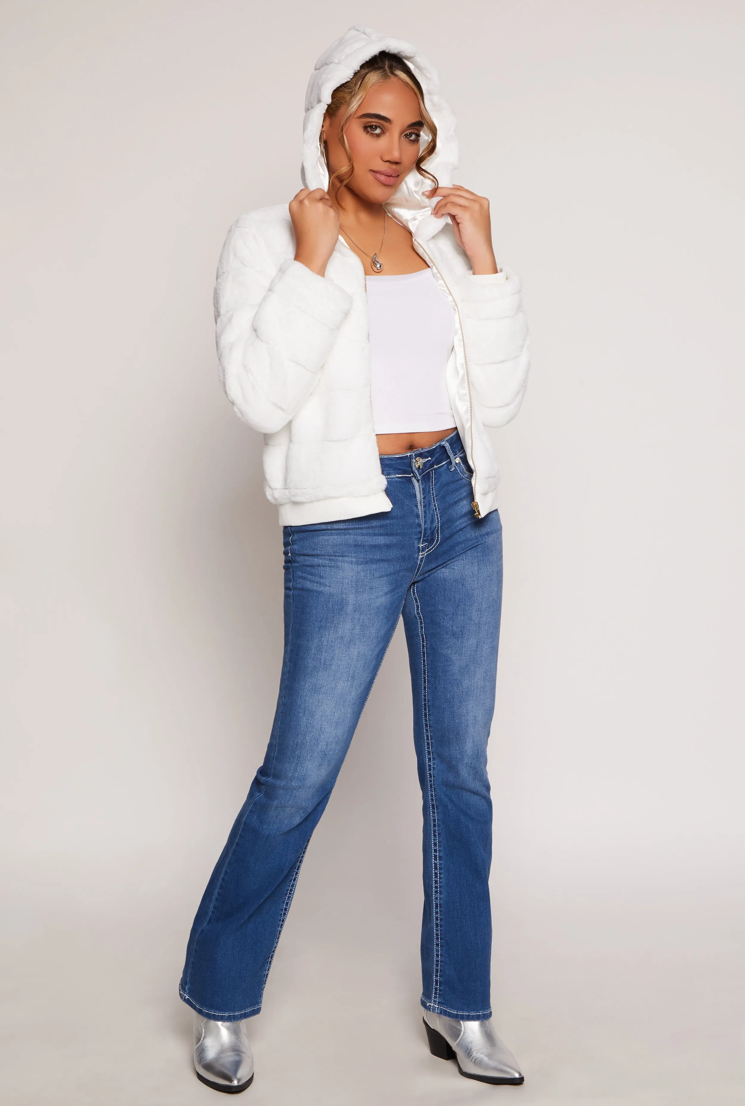 Satin Lined Faux Fur Hooded Jacket sold by Rainbow product image thumbnail 2